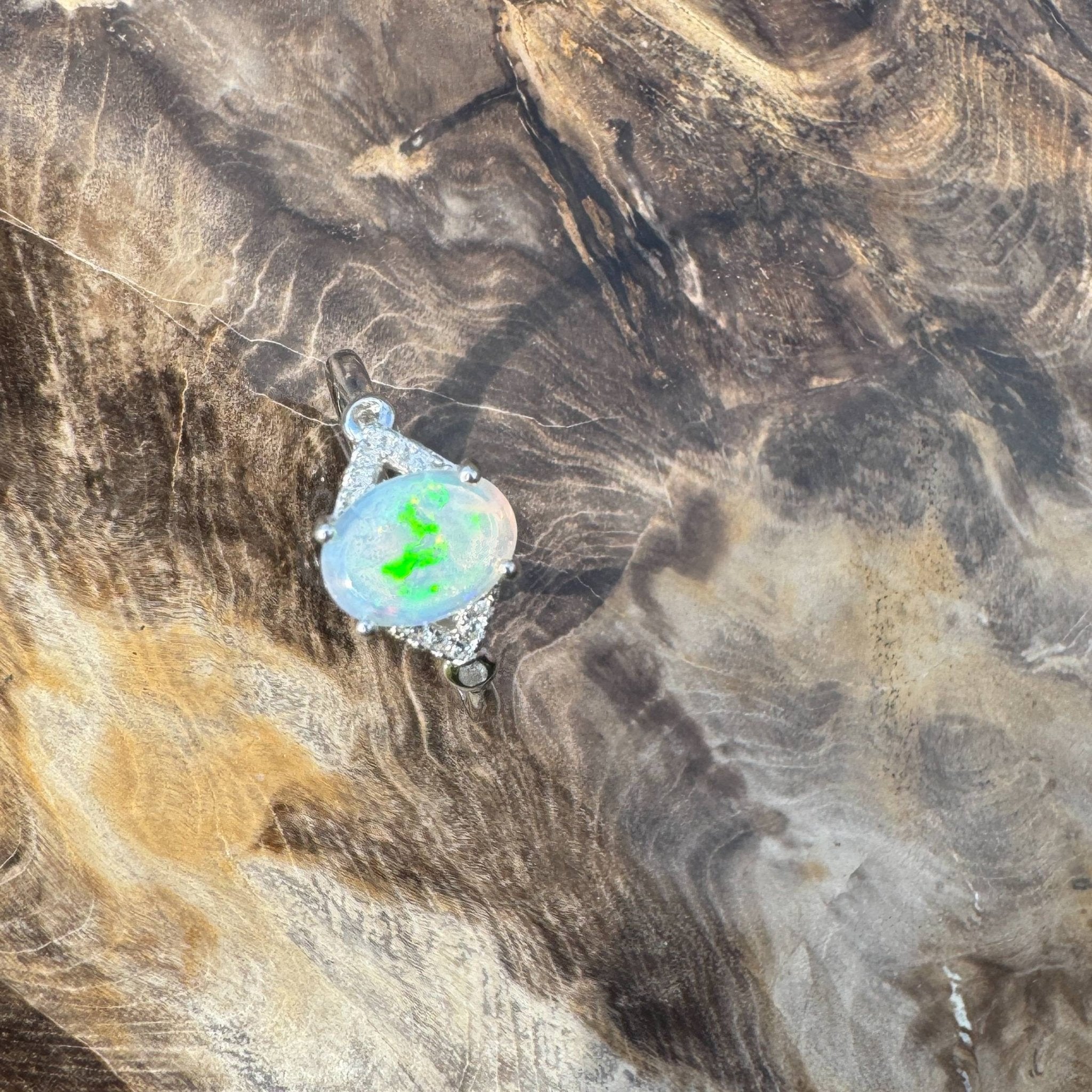 Barossa Valley Charm ~ 0.8ct Solid Lightning Ridge Opal and Cubic Zirconia 925 Silver Ring