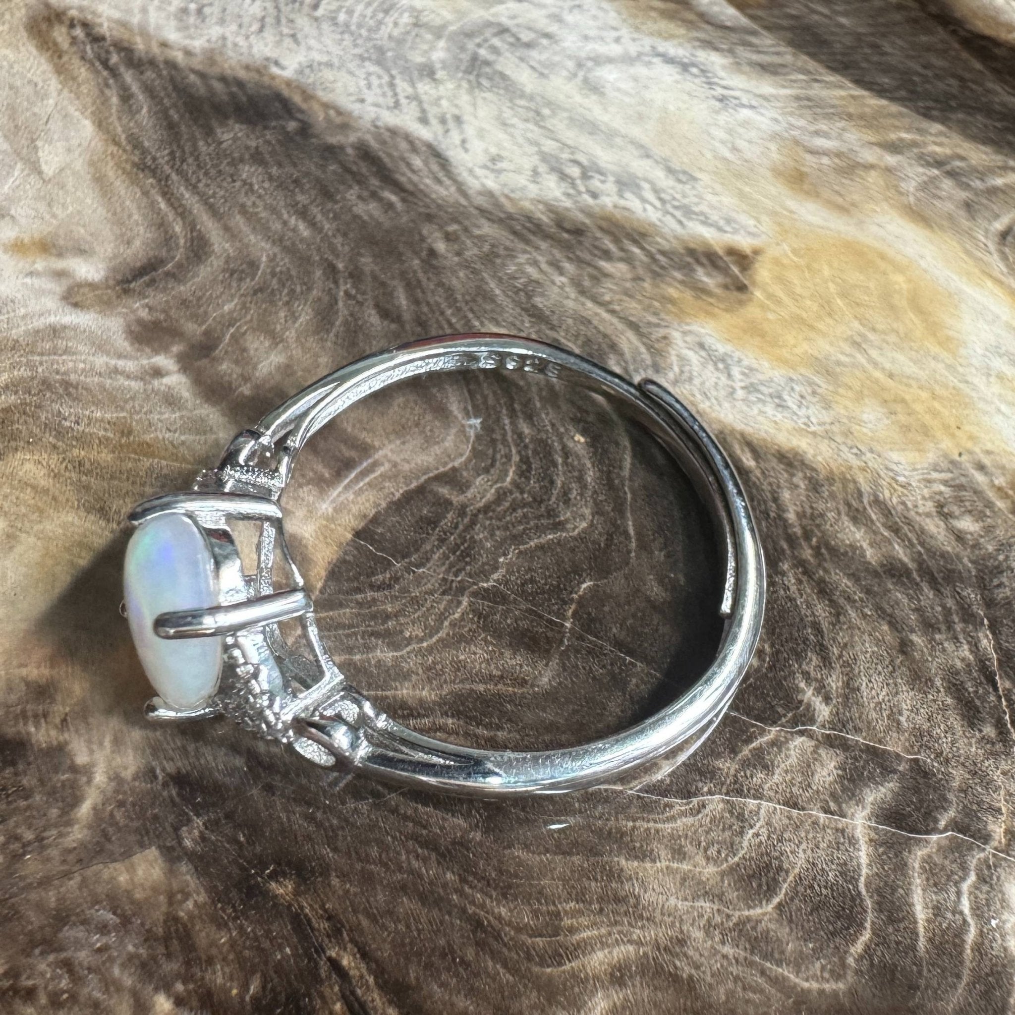 Barossa Valley Charm ~ 0.8ct Solid Lightning Ridge Opal and Cubic Zirconia 925 Silver Ring
