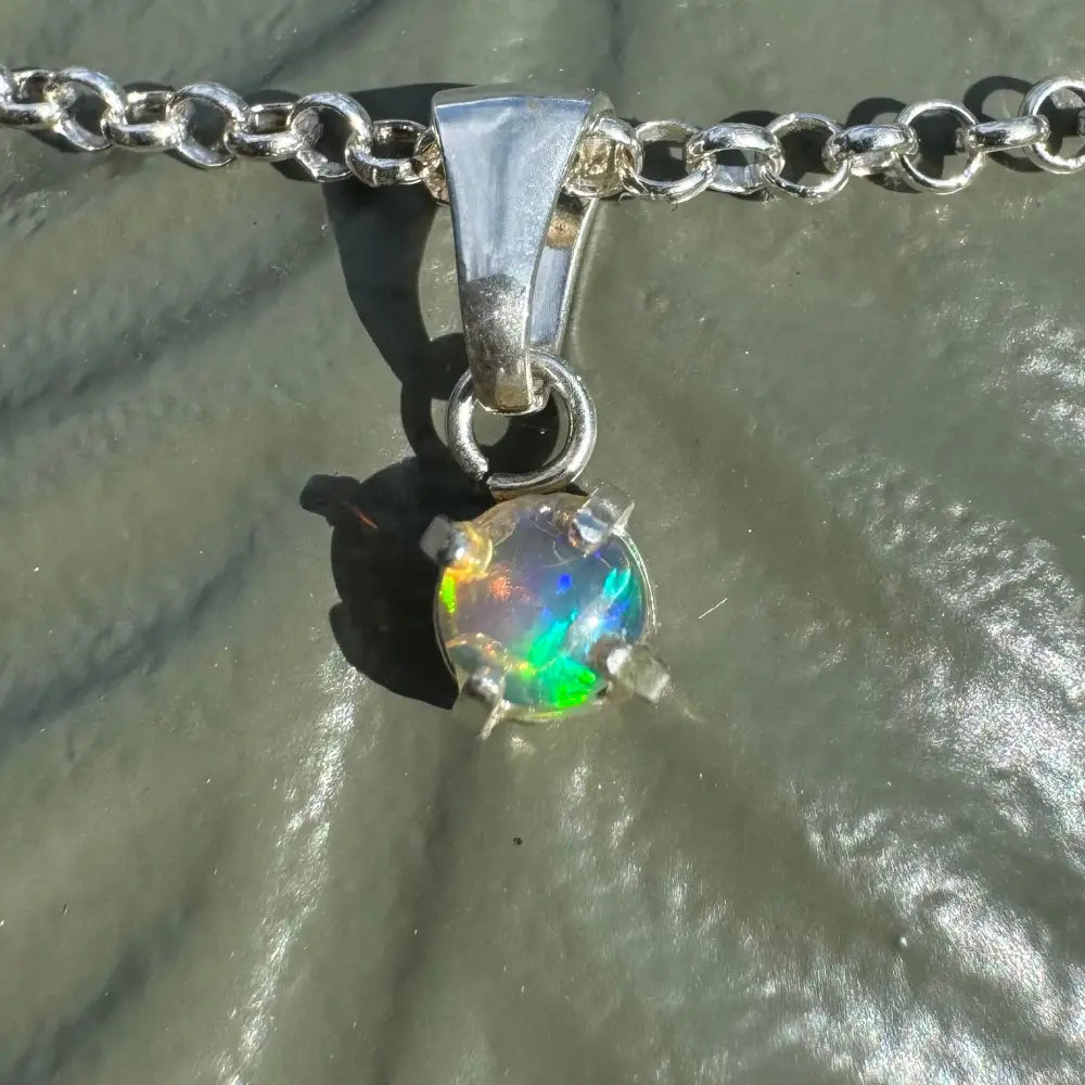 Silver chain necklace with a handcrafted 0.2ct Lightning Ridge Opal pendant named Barrier Reef Bliss