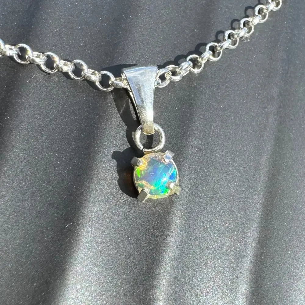 Silver chain necklace with a handcrafted 0.2ct Lightning Ridge Opal pendant in sterling silver
