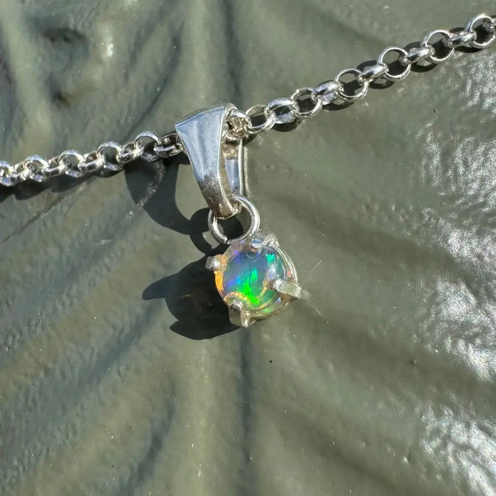 Silver chain with handcrafted Lightning Ridge opal pendant in the Barrier Reef Bliss collection