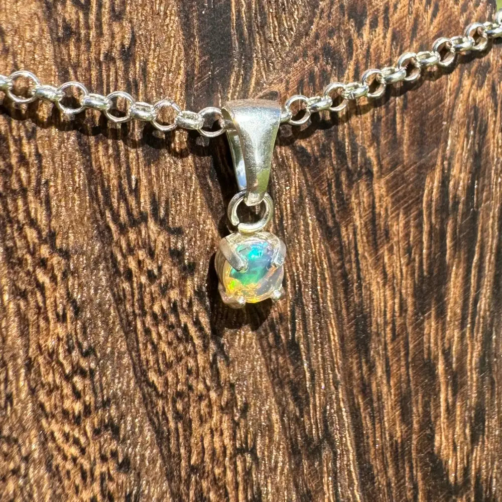 Silver chain with a handcrafted Lightning Ridge opal pendant from Barrier Reef Bliss