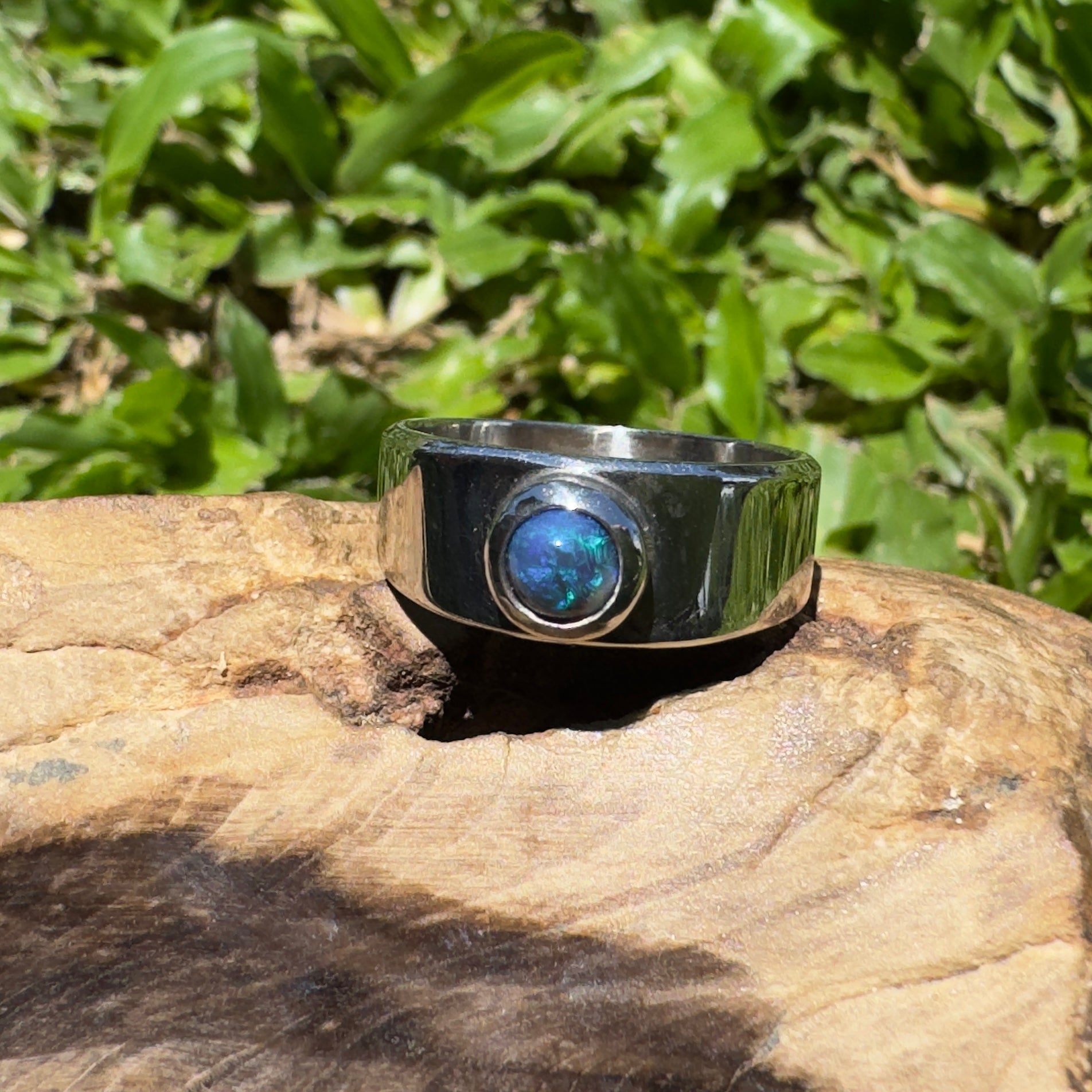 Bass Straight Midnight – Solid Lightning Ridge Opal 925 Sterling Silver Ring