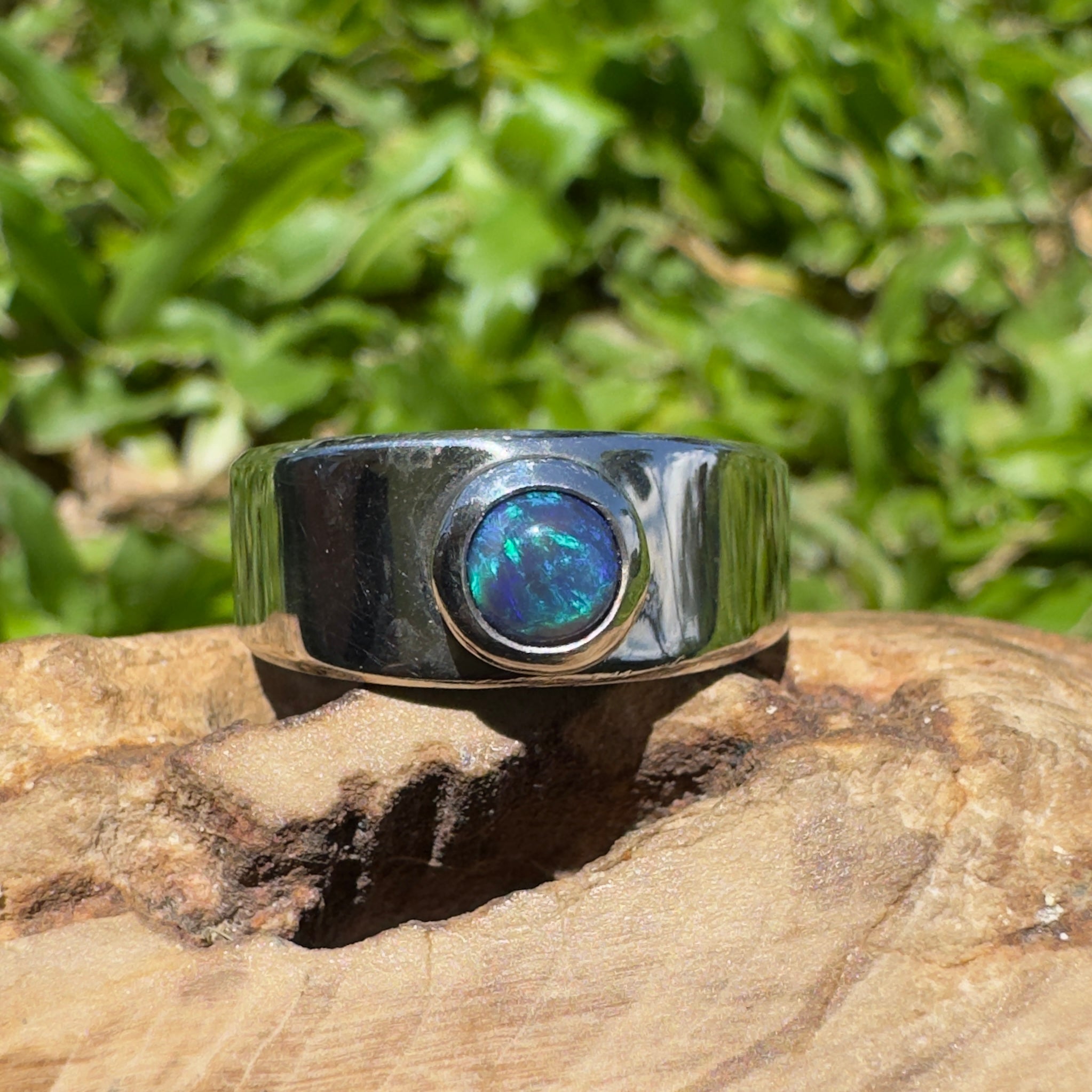 Bass Straight Midnight – Solid Lightning Ridge Opal 925 Sterling Silver Ring