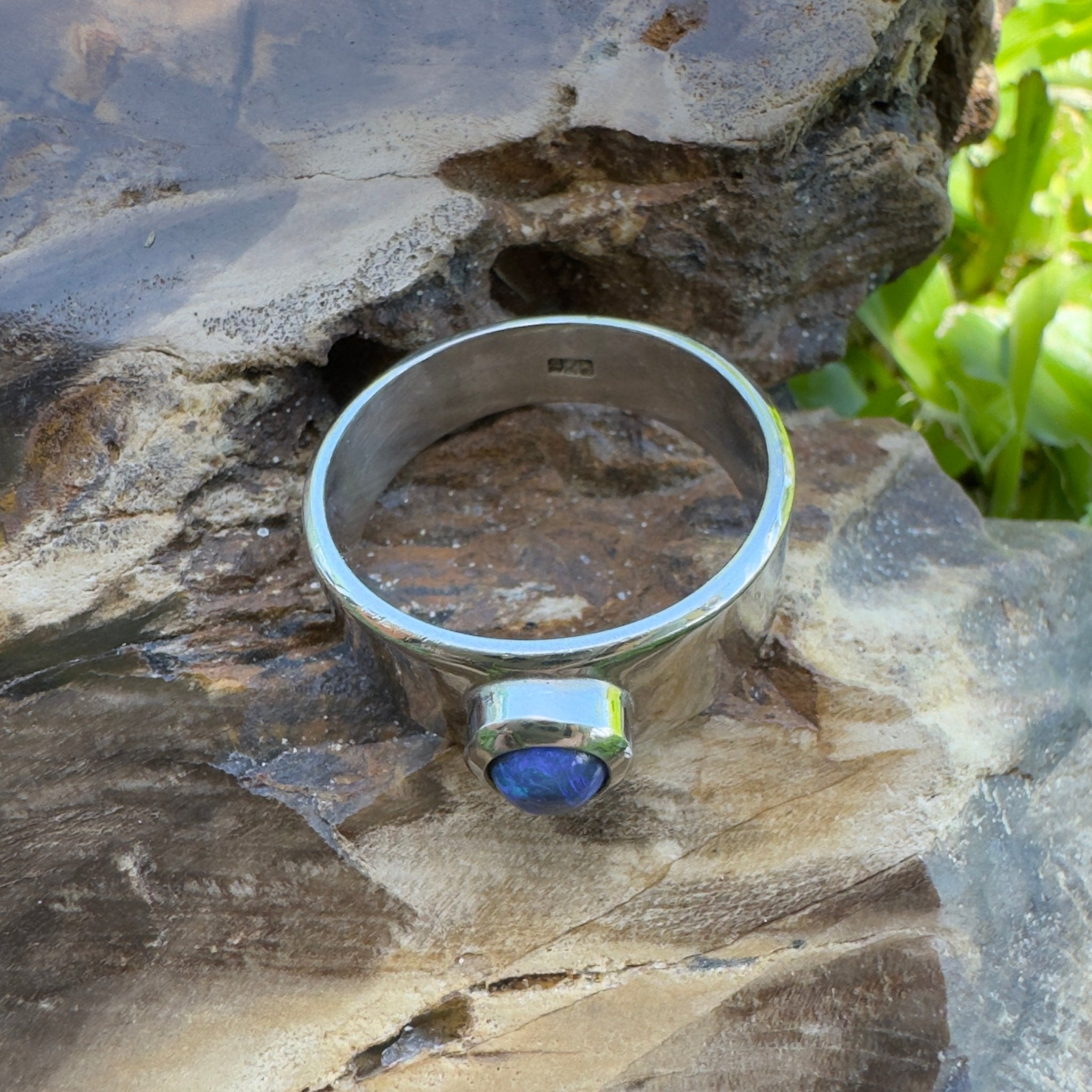Bass Straight Midnight – Solid Lightning Ridge Opal 925 Sterling Silver Ring
