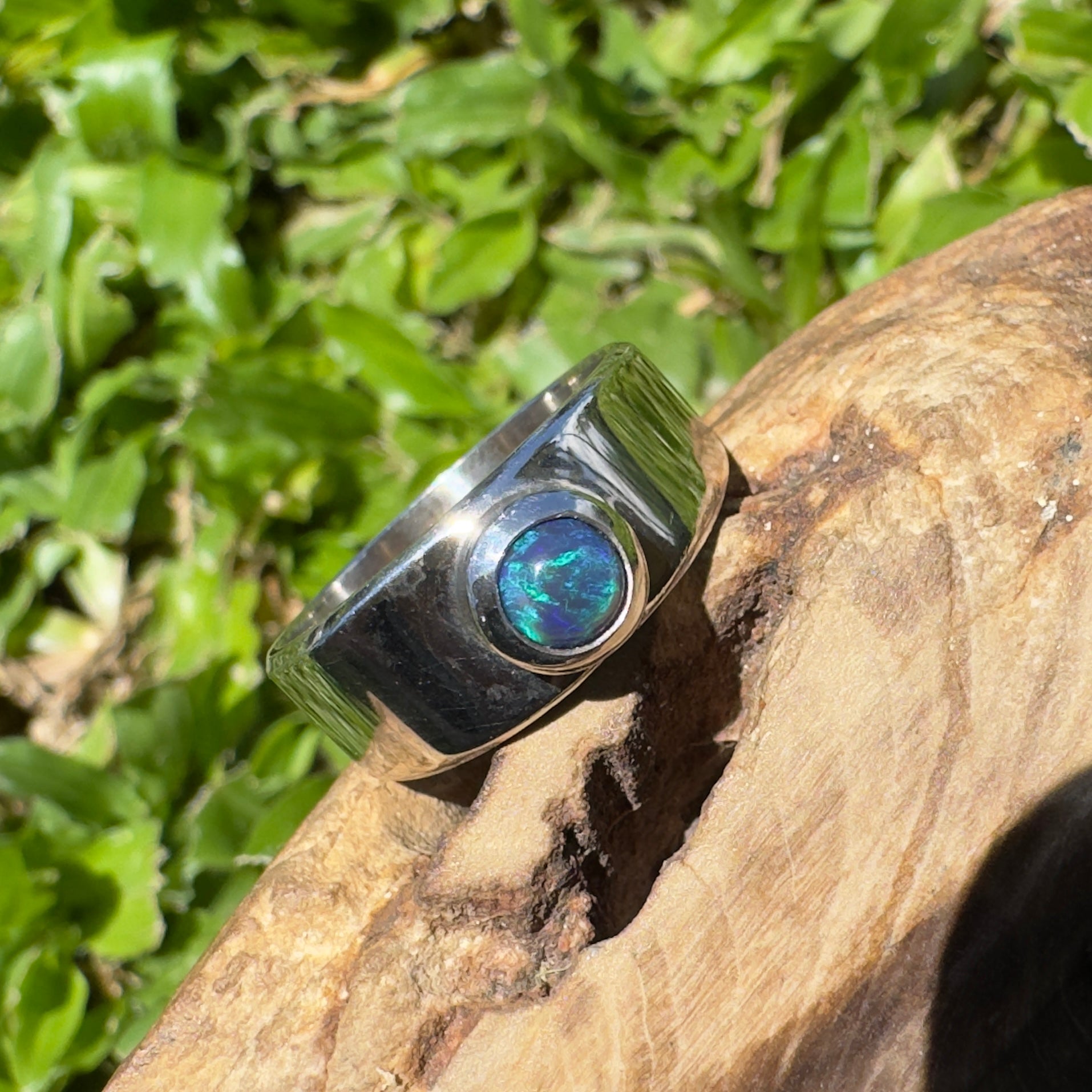 Bass Straight Midnight – Solid Lightning Ridge Opal 925 Sterling Silver Ring