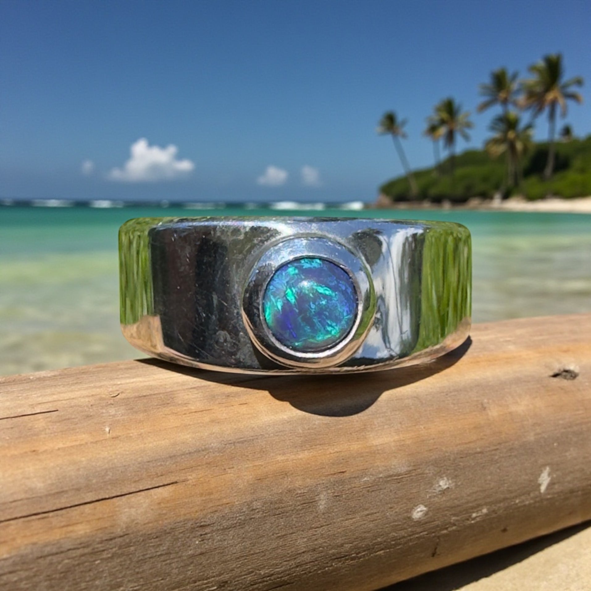 Bass Straight Midnight – Solid Lightning Ridge Opal 925 Sterling Silver Ring