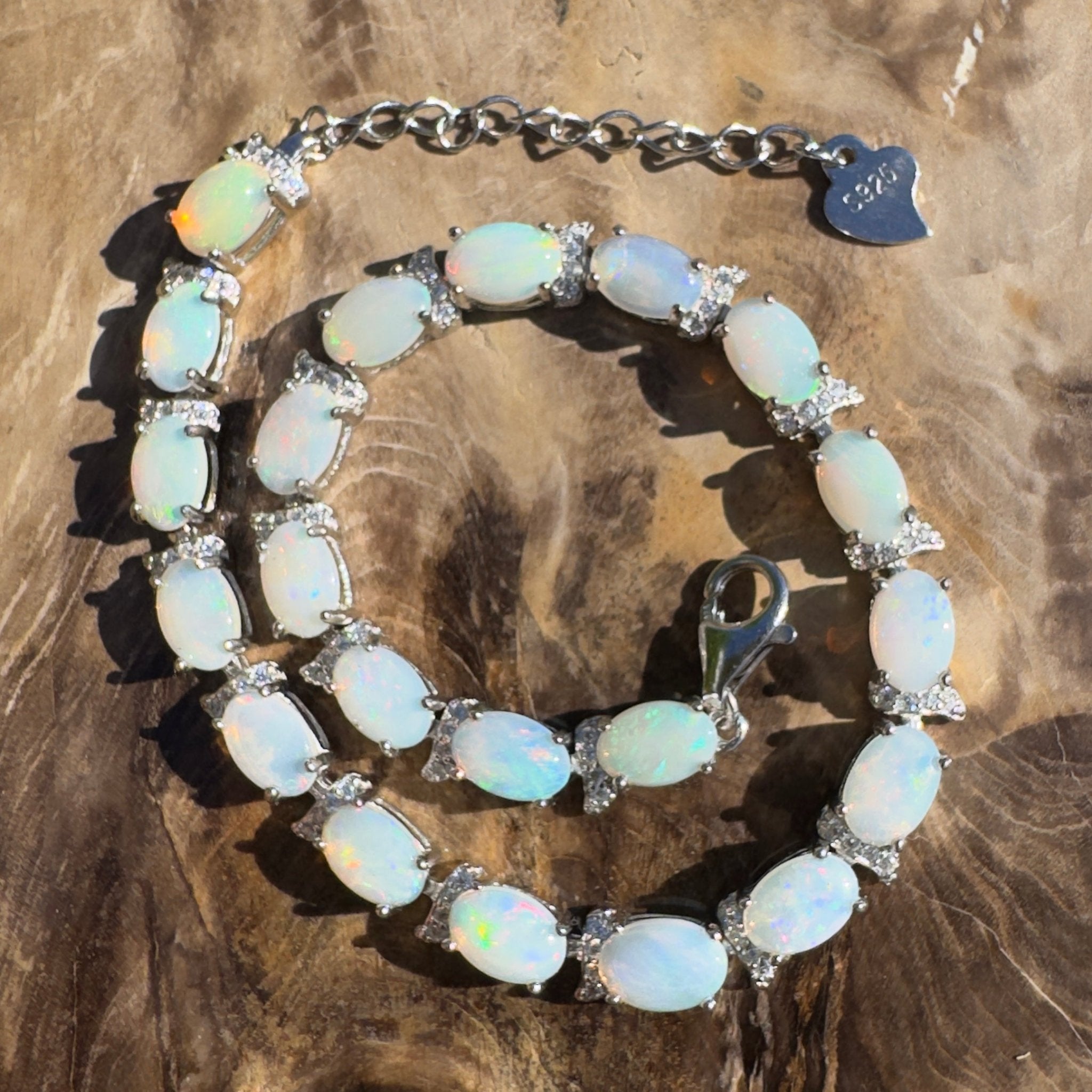 Bass Strait Colourwash ~ 6.3ct Coober Pedy Opal and Cubic Zirconia 925 Sterling Silver Bracelet