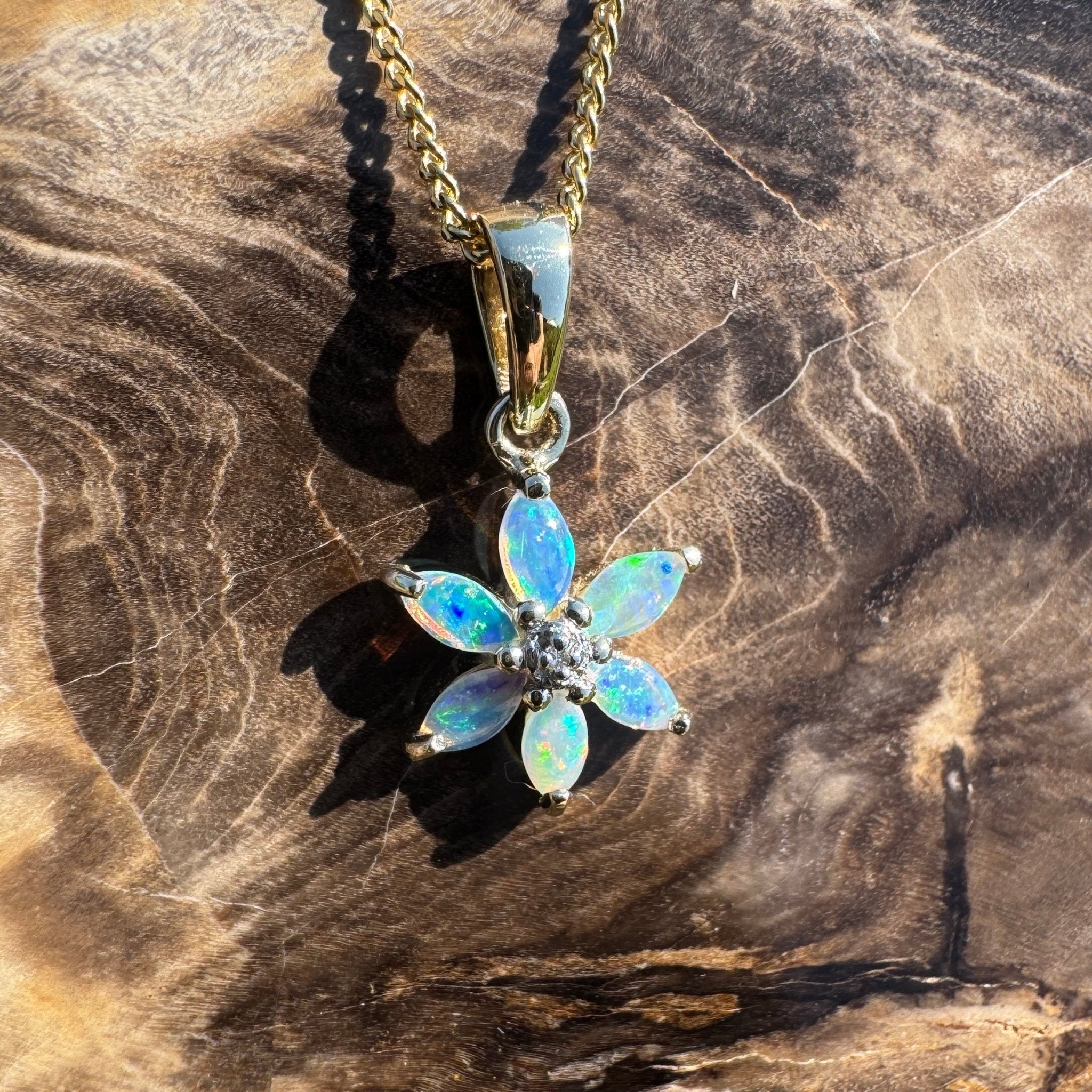 Bass Strait Surge ~ 9ct Solid Gold 0.3ct Coober Pedy Crystal Opal Pendant