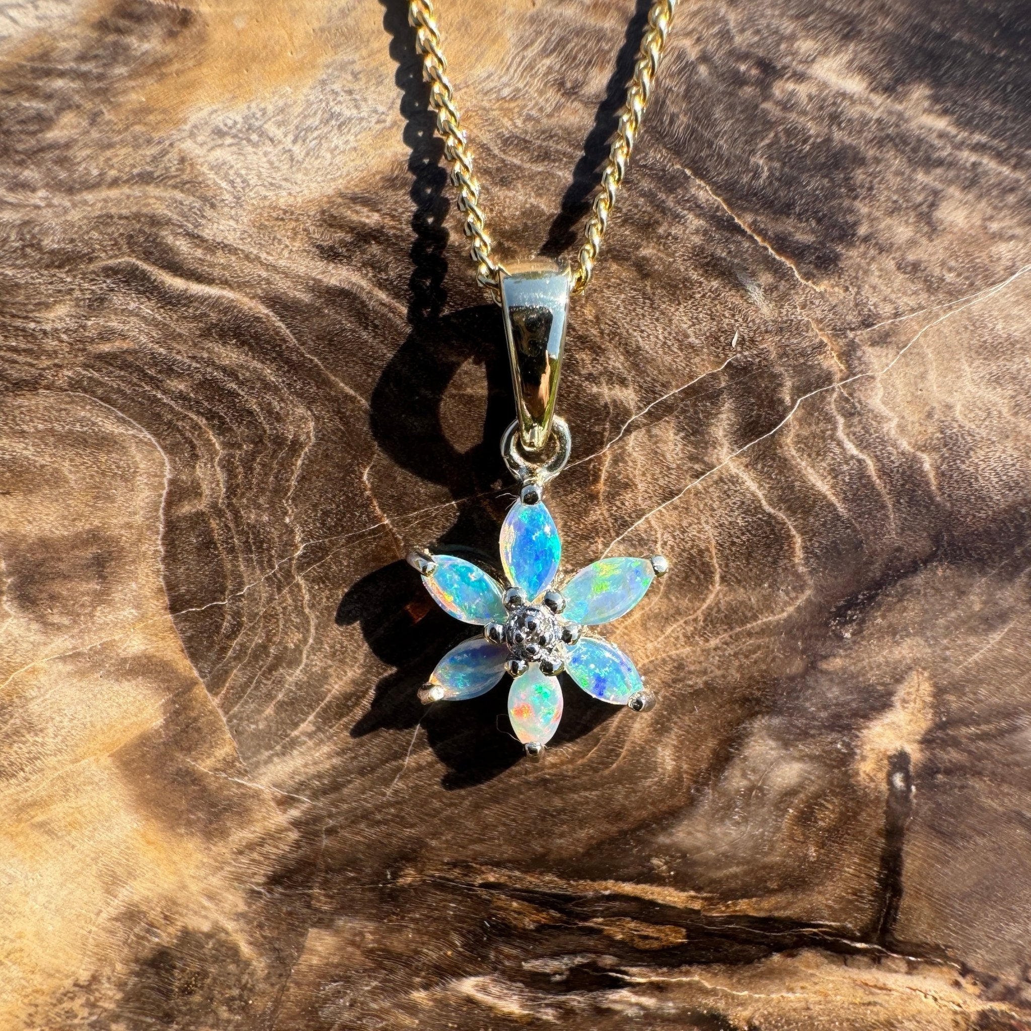 Bass Strait Surge ~ 9ct Solid Gold 0.3ct Coober Pedy Crystal Opal Pendant