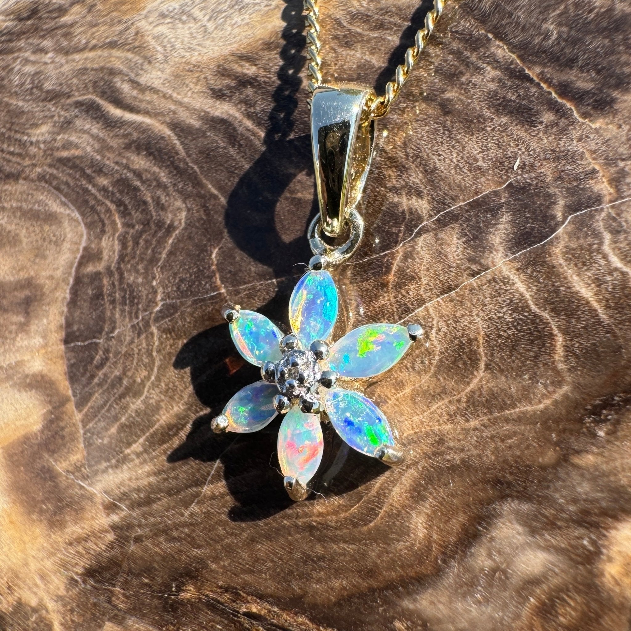 Bass Strait Surge ~ 9ct Solid Gold 0.3ct Coober Pedy Crystal Opal Pendant