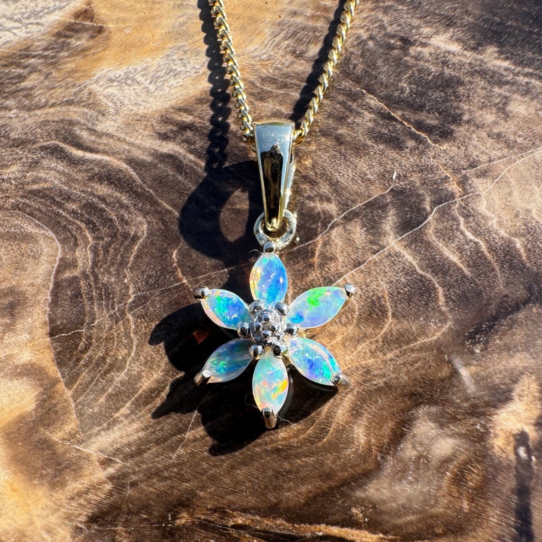 Bass Strait Surge ~ 9ct Solid Gold 0.3ct Coober Pedy Crystal Opal Pendant