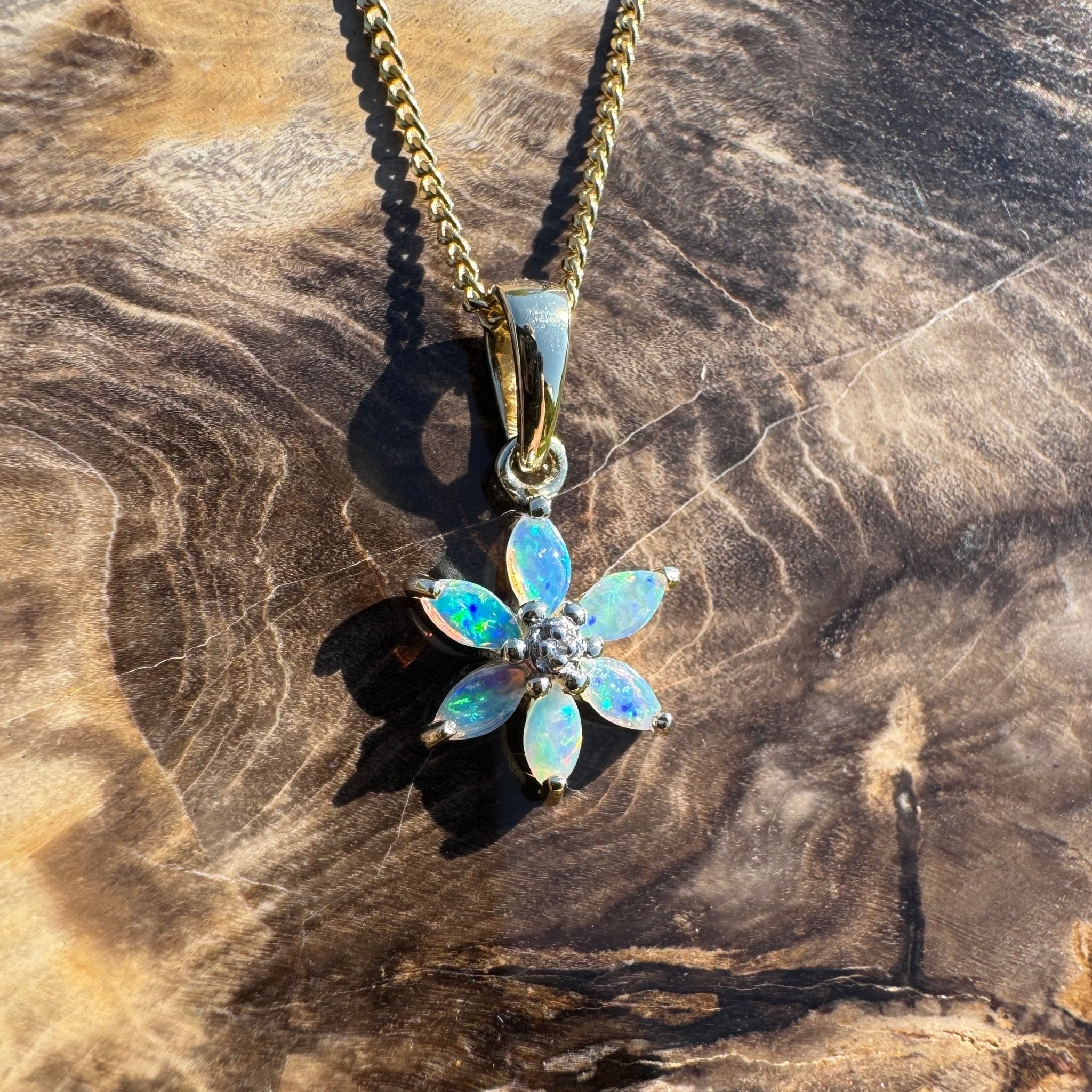 Bass Strait Surge ~ 9ct Solid Gold 0.3ct Coober Pedy Crystal Opal Pendant