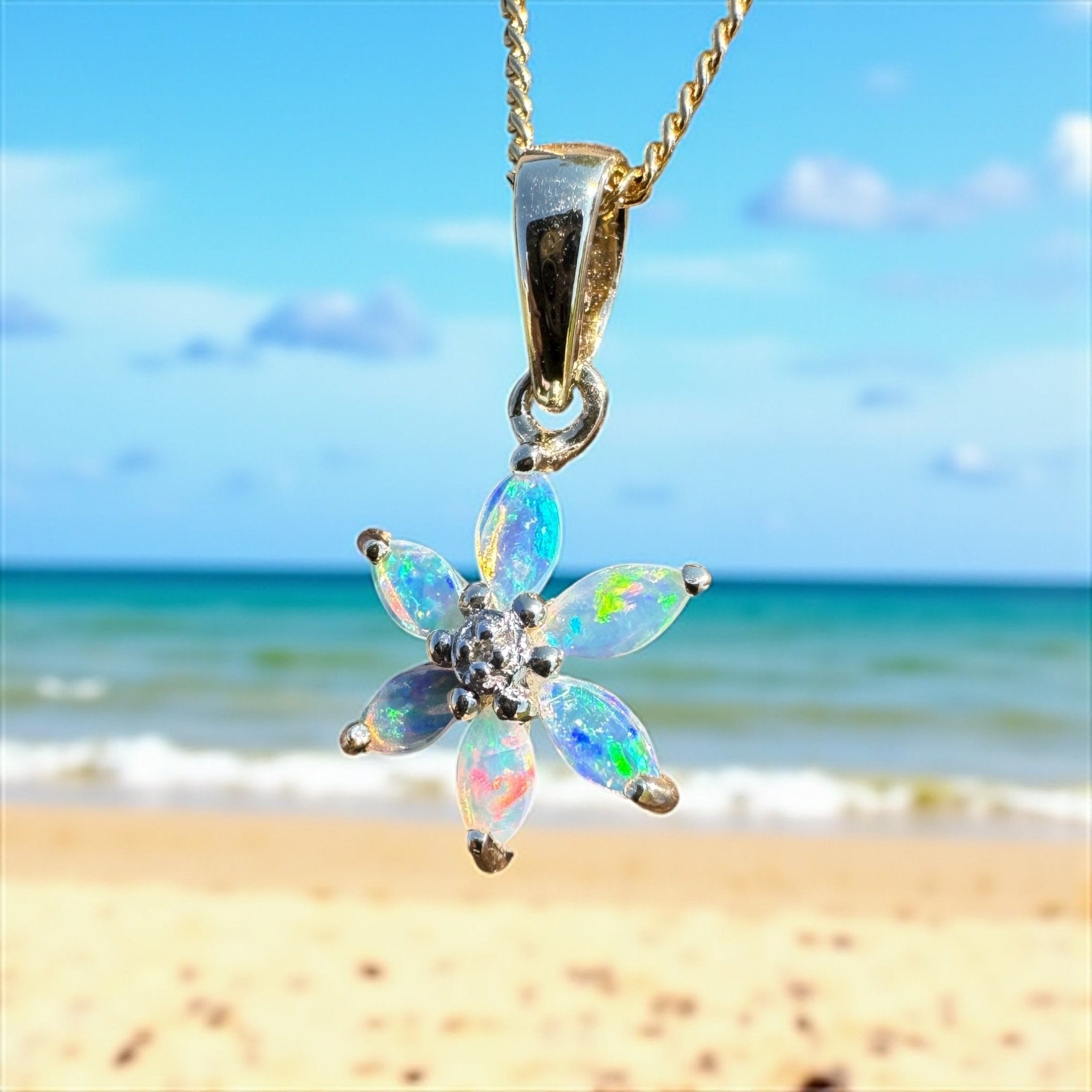 Bass Strait Surge ~ 9ct Solid Gold 0.3ct Coober Pedy Crystal Opal Pendant