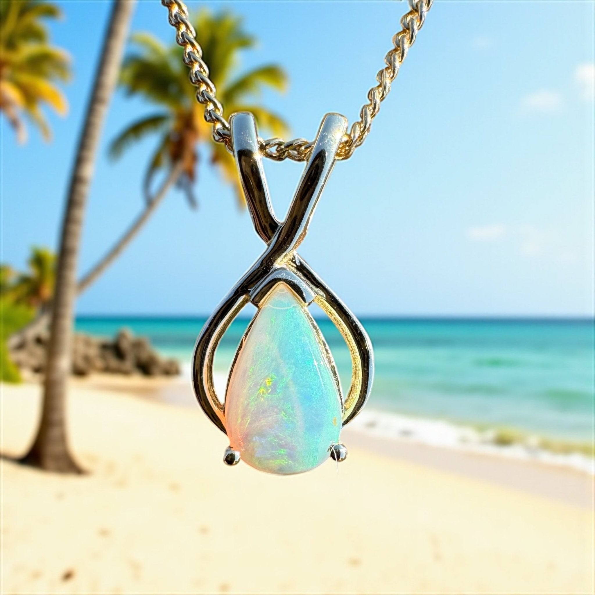 Bay of Fires Crest ~ 9ct Solid Gold 0.4ct Coober Pedy Crystal Opal Pendant