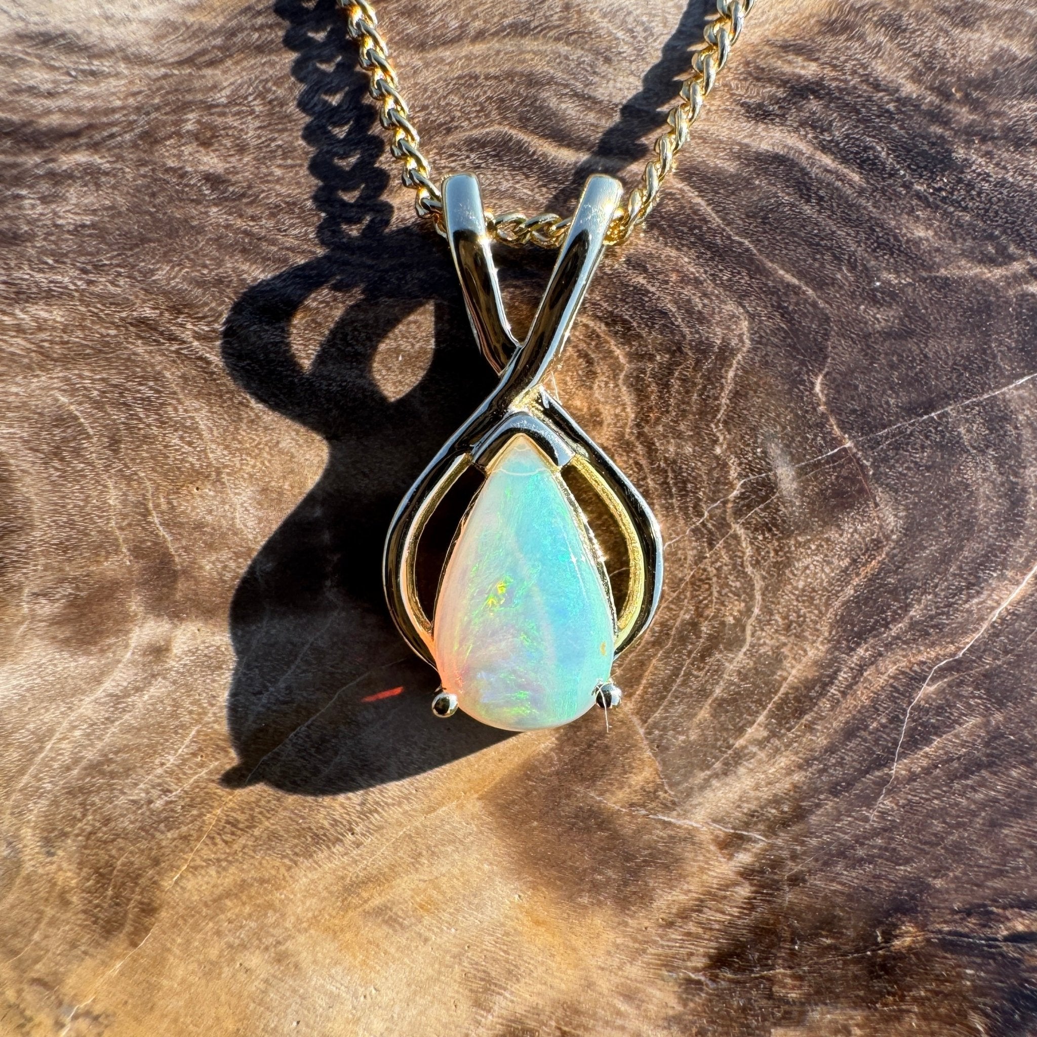 Bay of Fires Crest ~ 9ct Solid Gold 0.4ct Coober Pedy Crystal Opal Pendant