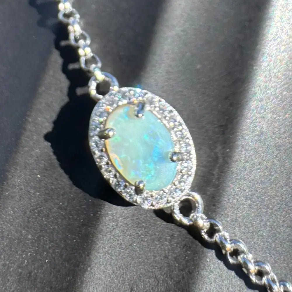 ‘Beach Vibes' ~ Handcrafted 1ct Coober Pedy Opal and Cubic Zirconia 925 Sterling Silver Bracelet