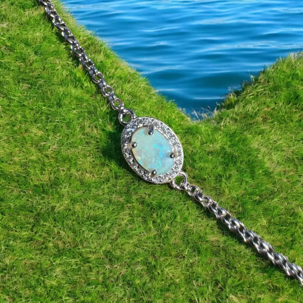 ‘Beach Vibes' ~ Handcrafted 1ct Coober Pedy Opal and Cubic Zirconia 925 Sterling Silver Bracelet