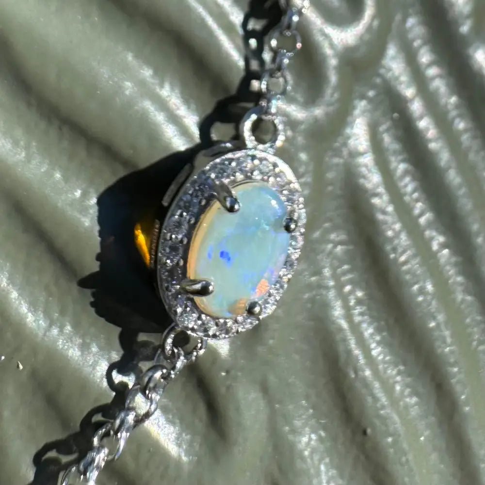 ‘Beach Vibes' ~ Handcrafted 1ct Coober Pedy Opal and Cubic Zirconia 925 Sterling Silver Bracelet