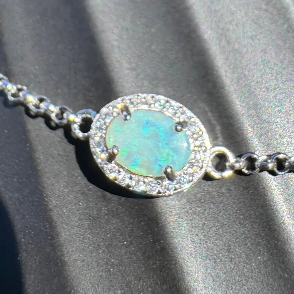 ‘Beach Vibes' ~ Handcrafted 1ct Coober Pedy Opal and Cubic Zirconia 925 Sterling Silver Bracelet