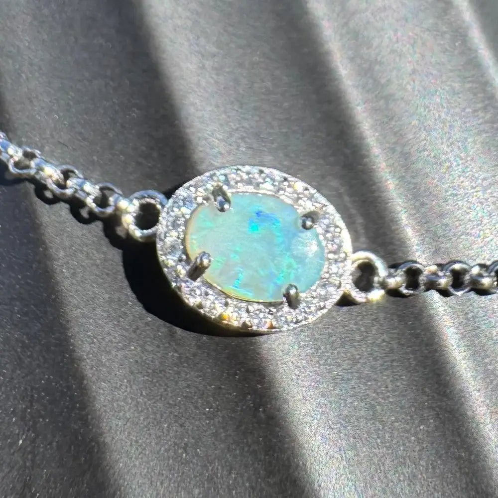 ‘Beach Vibes' ~ Handcrafted 1ct Coober Pedy Opal and Cubic Zirconia 925 Sterling Silver Bracelet