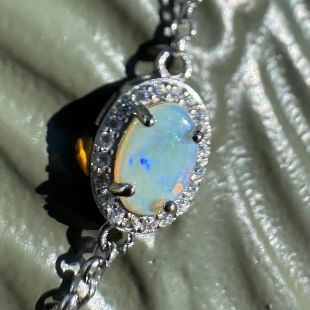 ‘Beach Vibes' ~ Handcrafted 1ct Coober Pedy Opal and Cubic Zirconia 925 Sterling Silver Bracelet