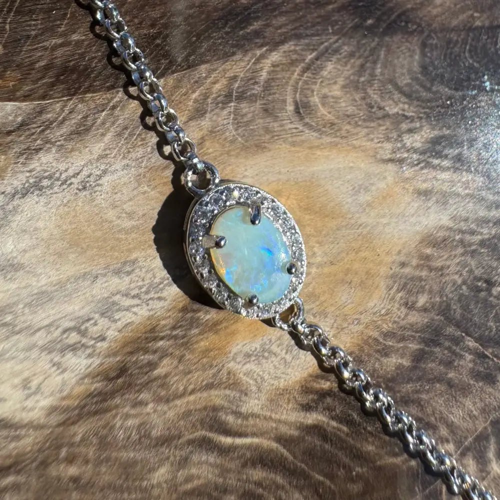 ‘Beach Vibes' ~ Handcrafted 1ct Coober Pedy Opal and Cubic Zirconia 925 Sterling Silver Bracelet