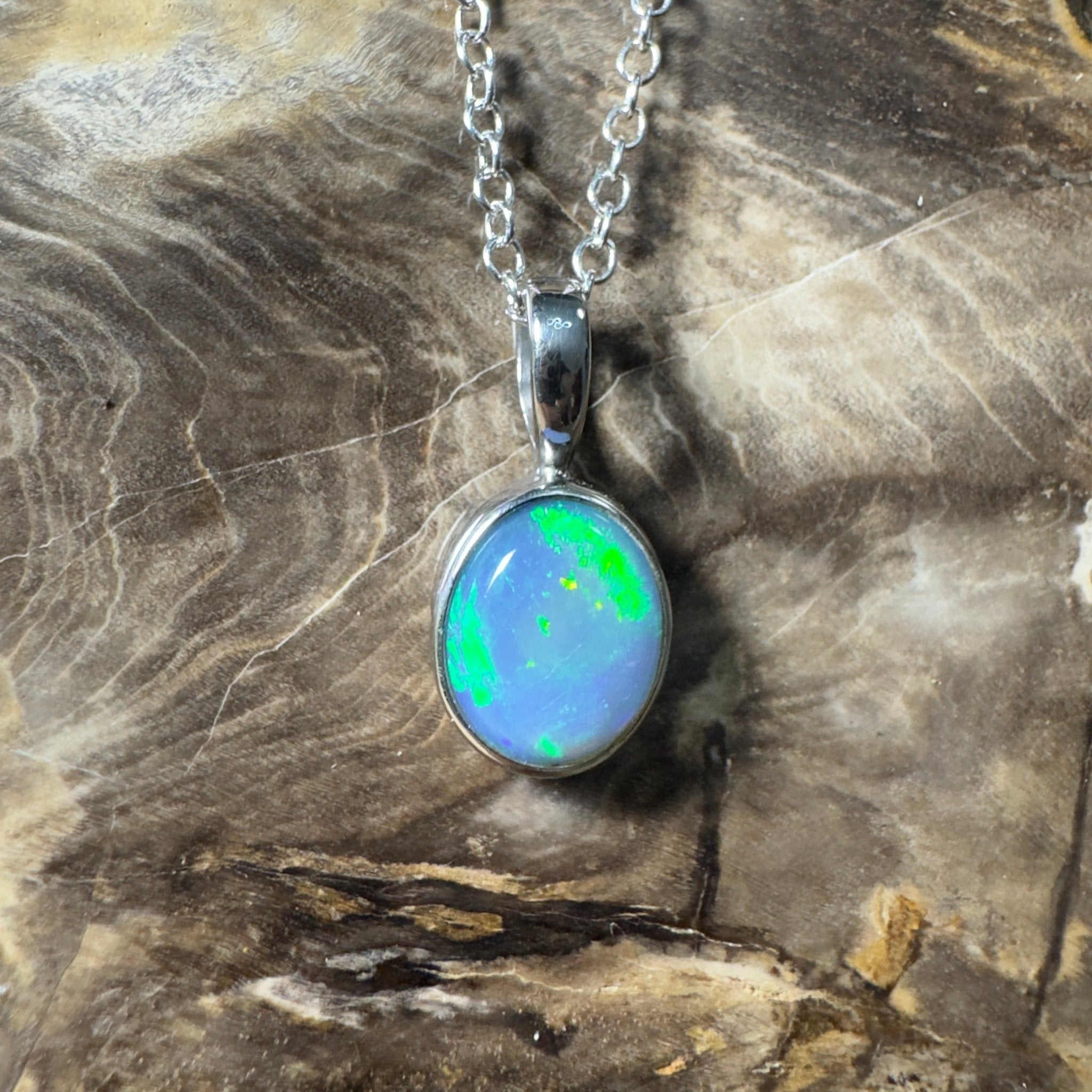 Bells Beach Blue ~ 1.6ct Lightning Ridge Semi Black Opal 925 Silver Pendant