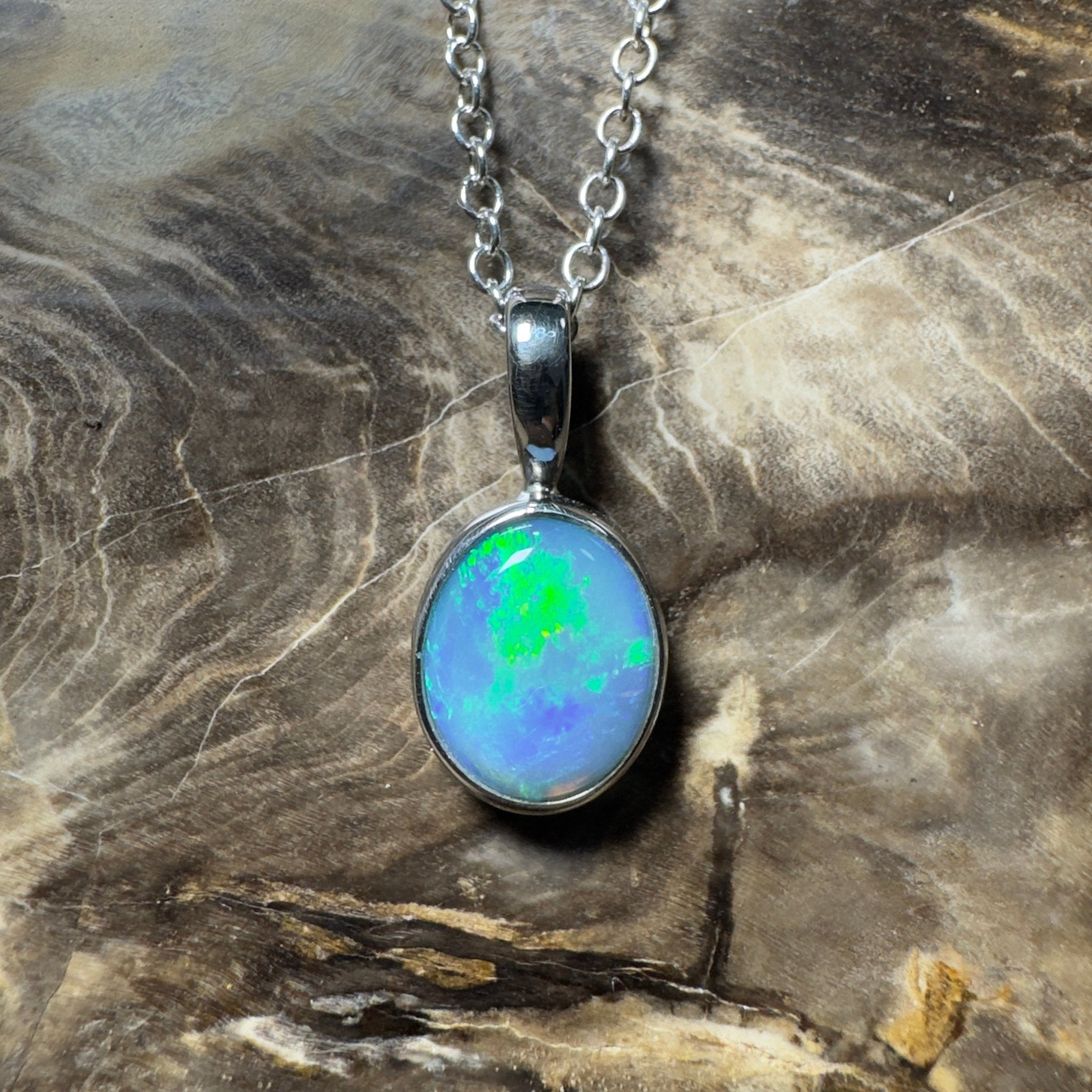 Bells Beach Blue ~ 1.6ct Lightning Ridge Semi Black Opal 925 Silver Pendant