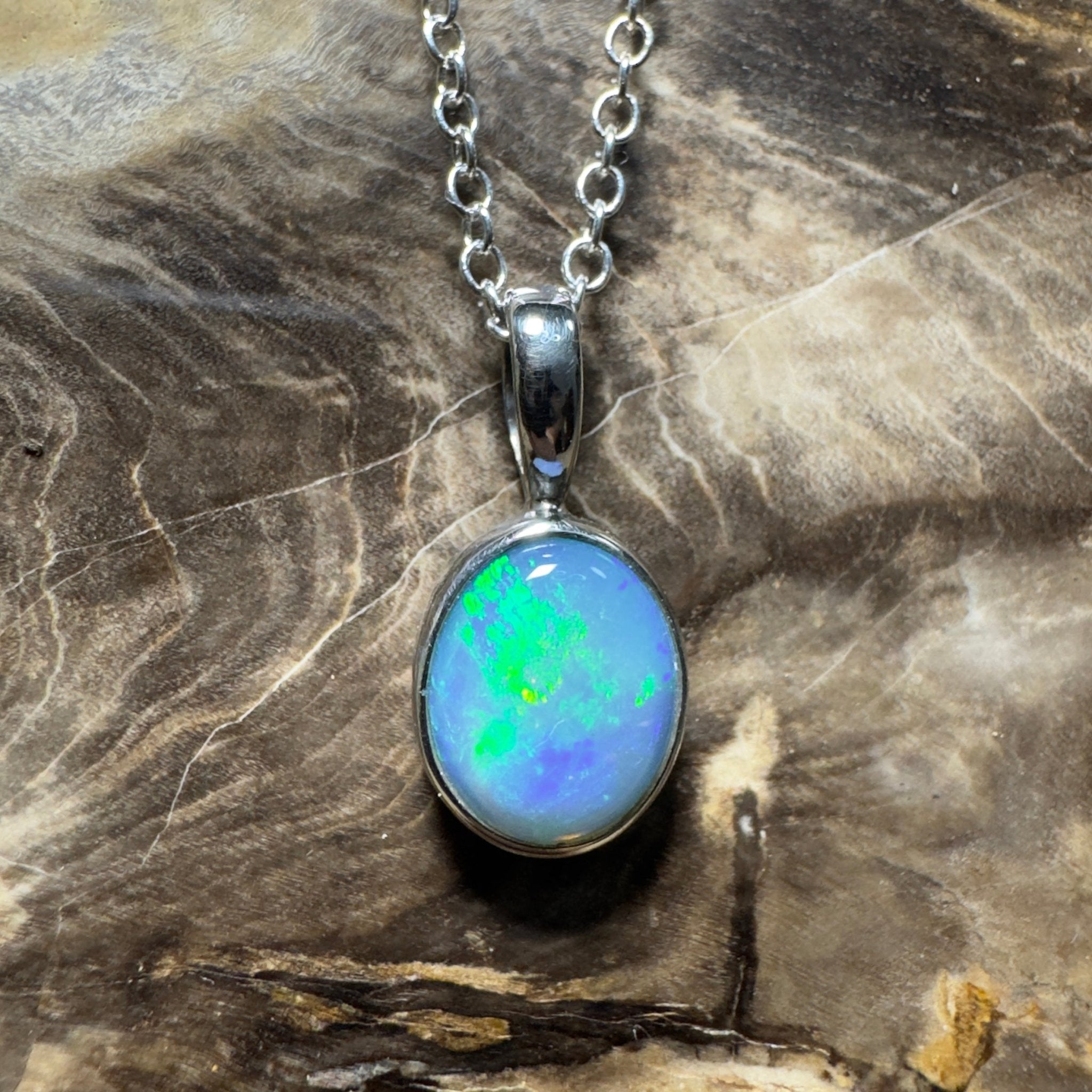Bells Beach Blue ~ 1.6ct Lightning Ridge Semi Black Opal 925 Silver Pendant