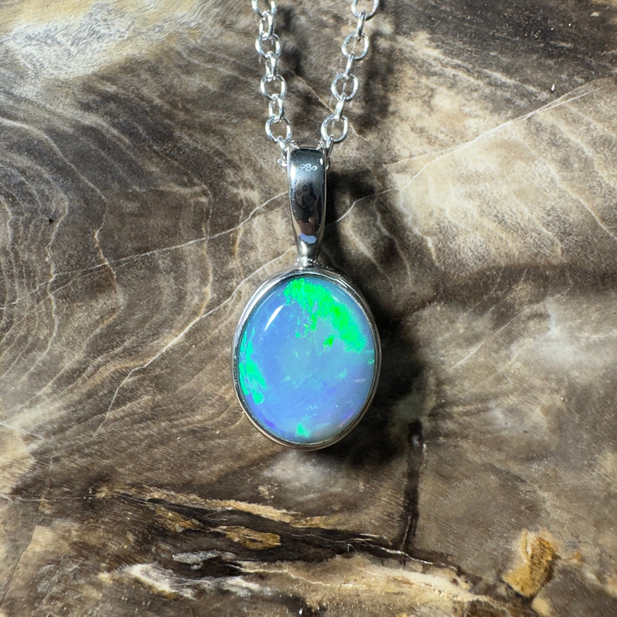 Bells Beach Blue ~ 1.6ct Lightning Ridge Semi Black Opal 925 Silver Pendant