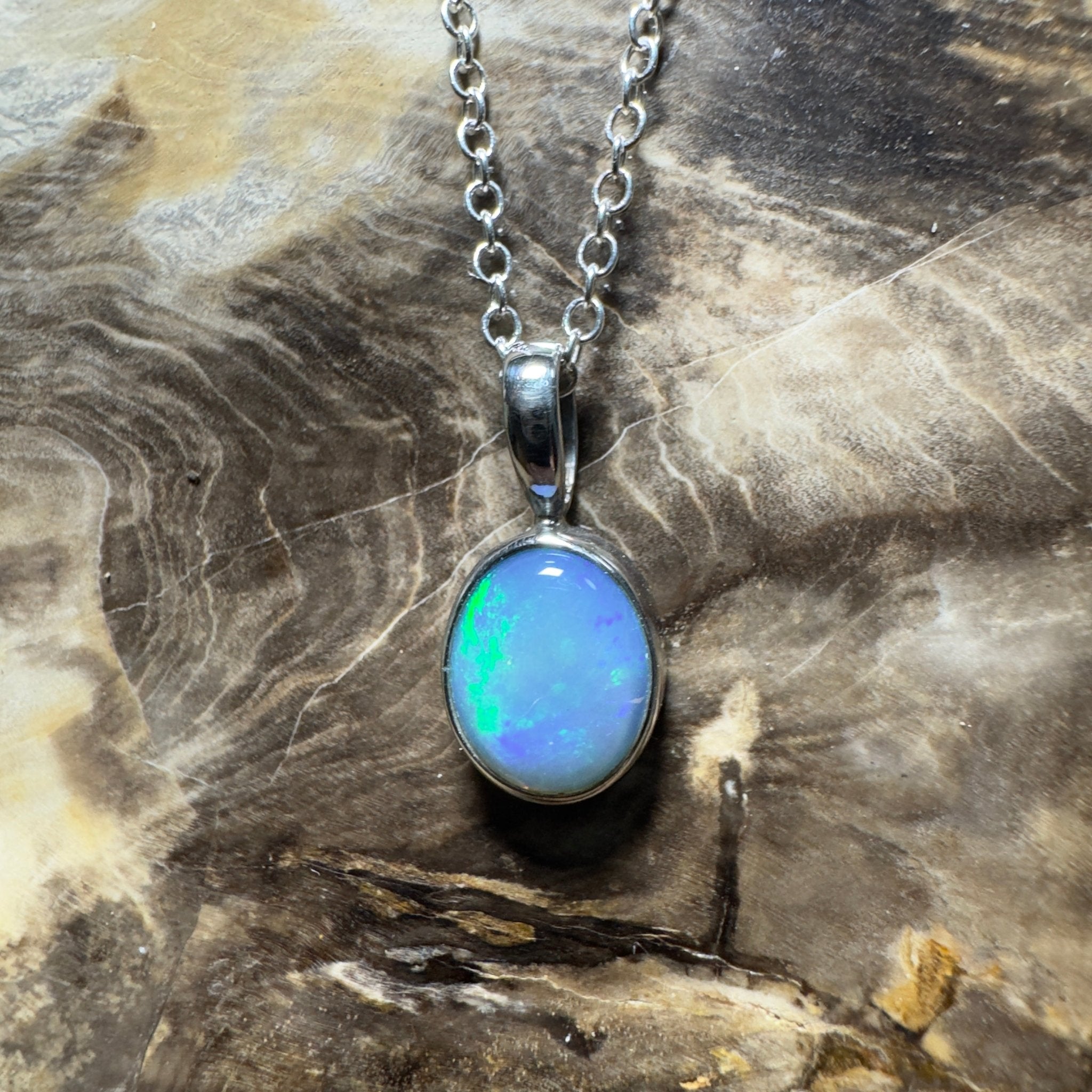 Bells Beach Blue ~ 1.6ct Lightning Ridge Semi Black Opal 925 Silver Pendant