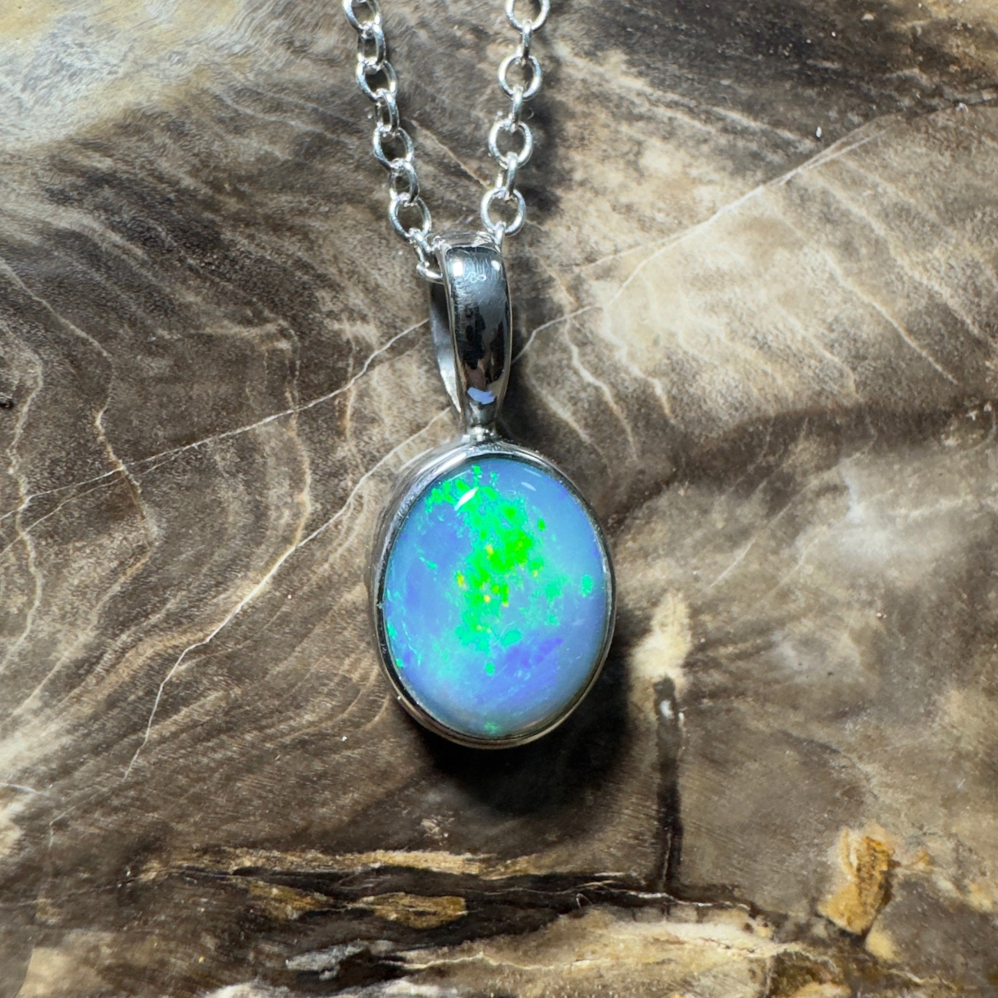 Bells Beach Blue ~ 1.6ct Lightning Ridge Semi Black Opal 925 Silver Pendant
