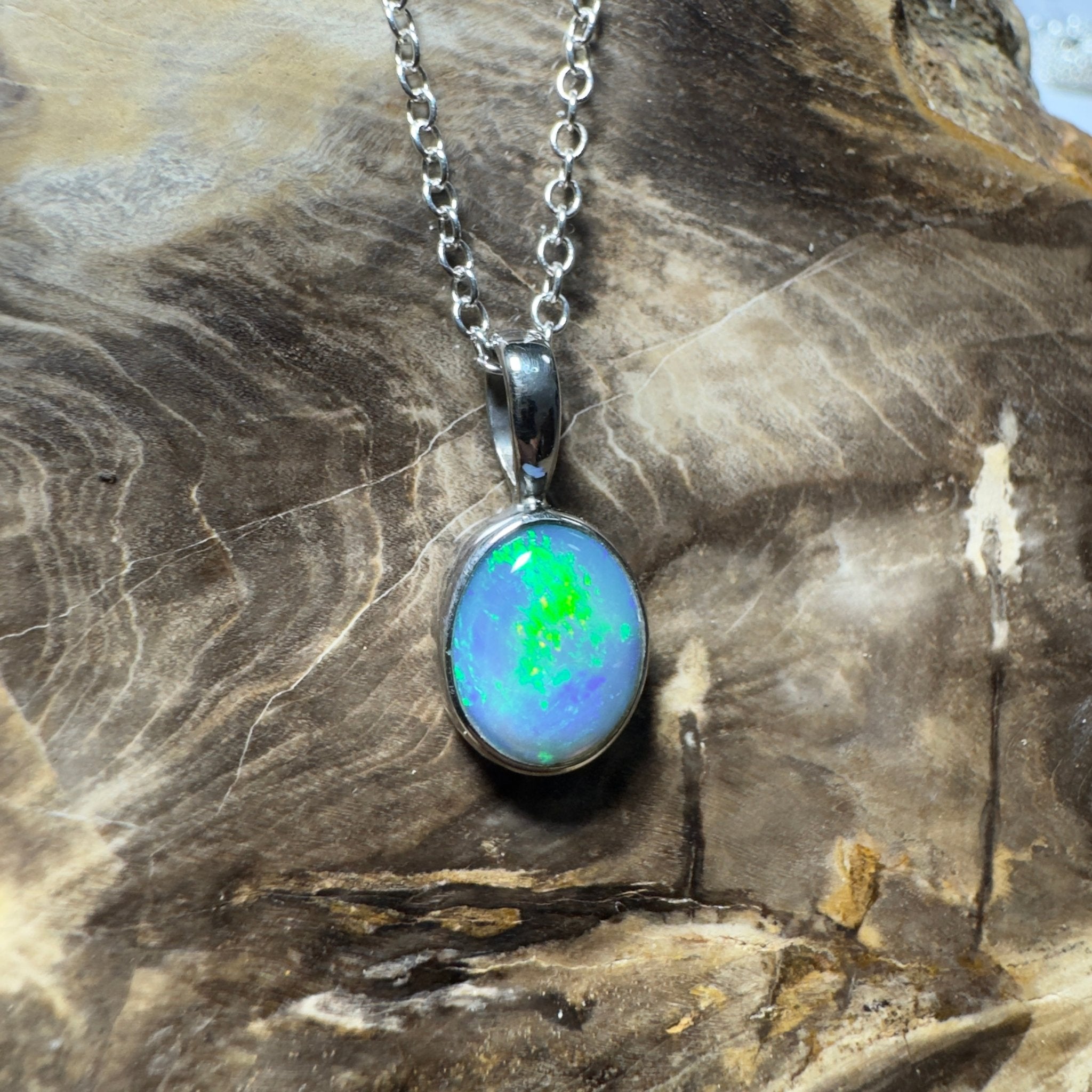 Bells Beach Blue ~ 1.6ct Lightning Ridge Semi Black Opal 925 Silver Pendant