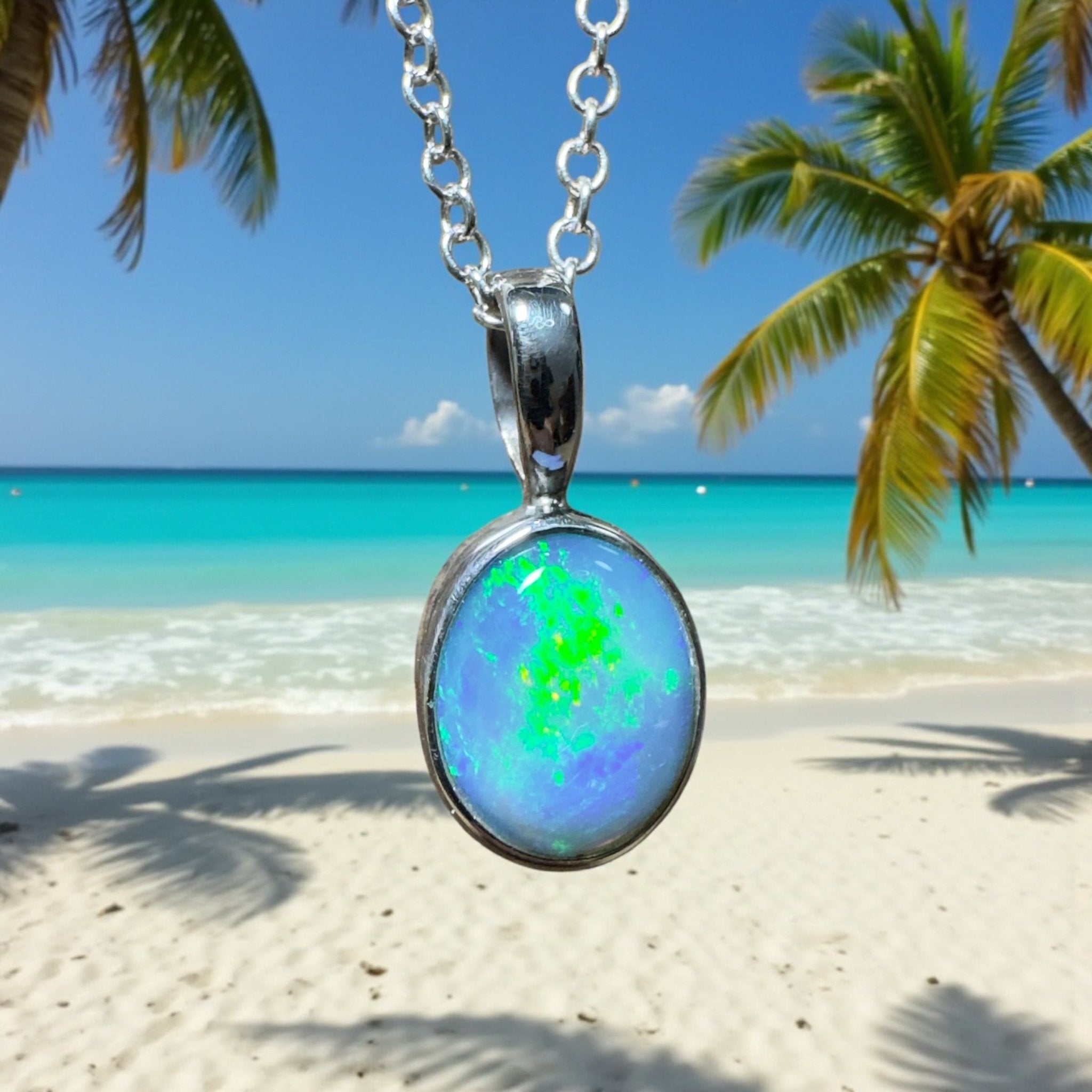 Bells Beach Blue ~ 1.6ct Lightning Ridge Semi Black Opal 925 Silver Pendant