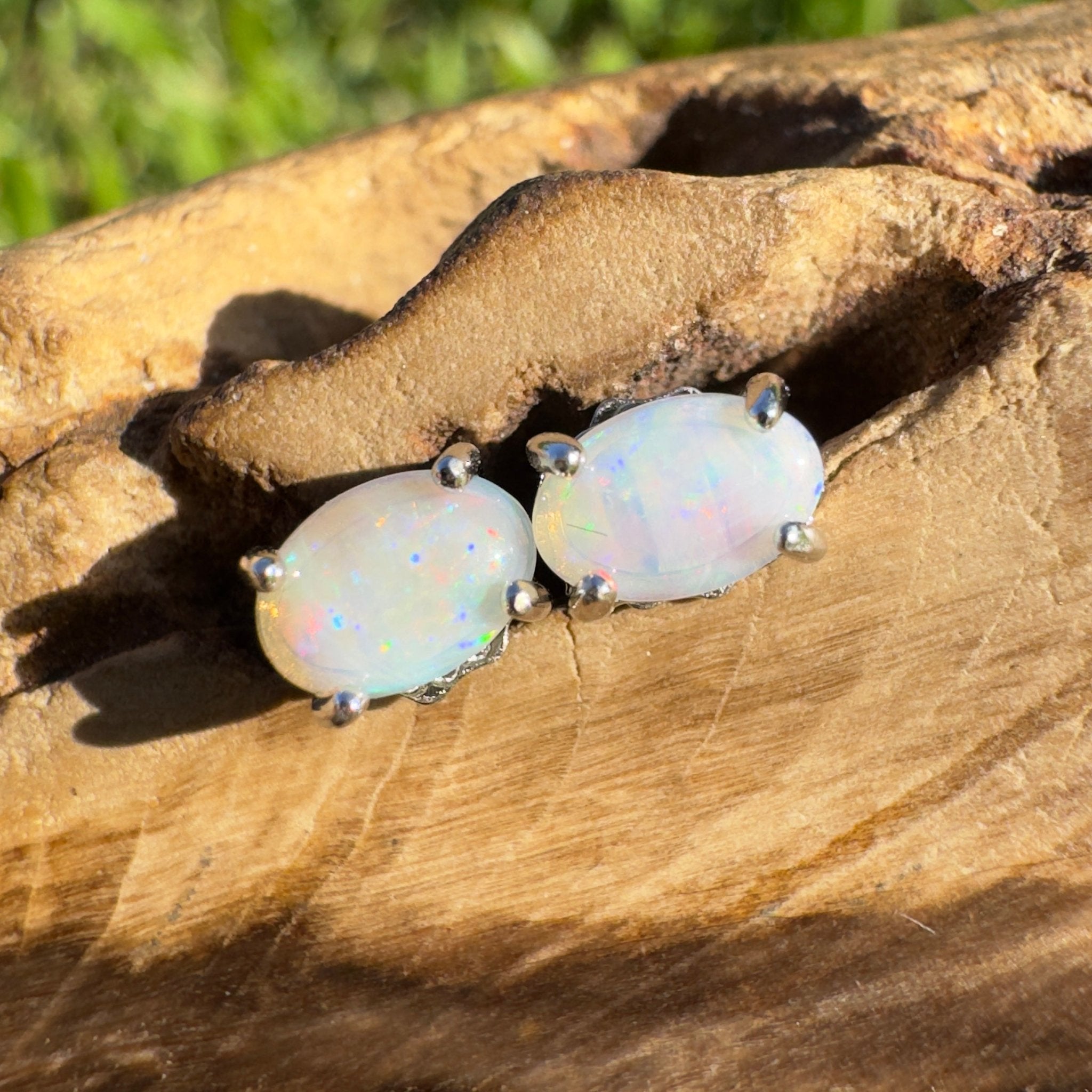 Bells Beach Brightness ~ 0.6ct Coober Pedy Opal Sterling Silver Earrings