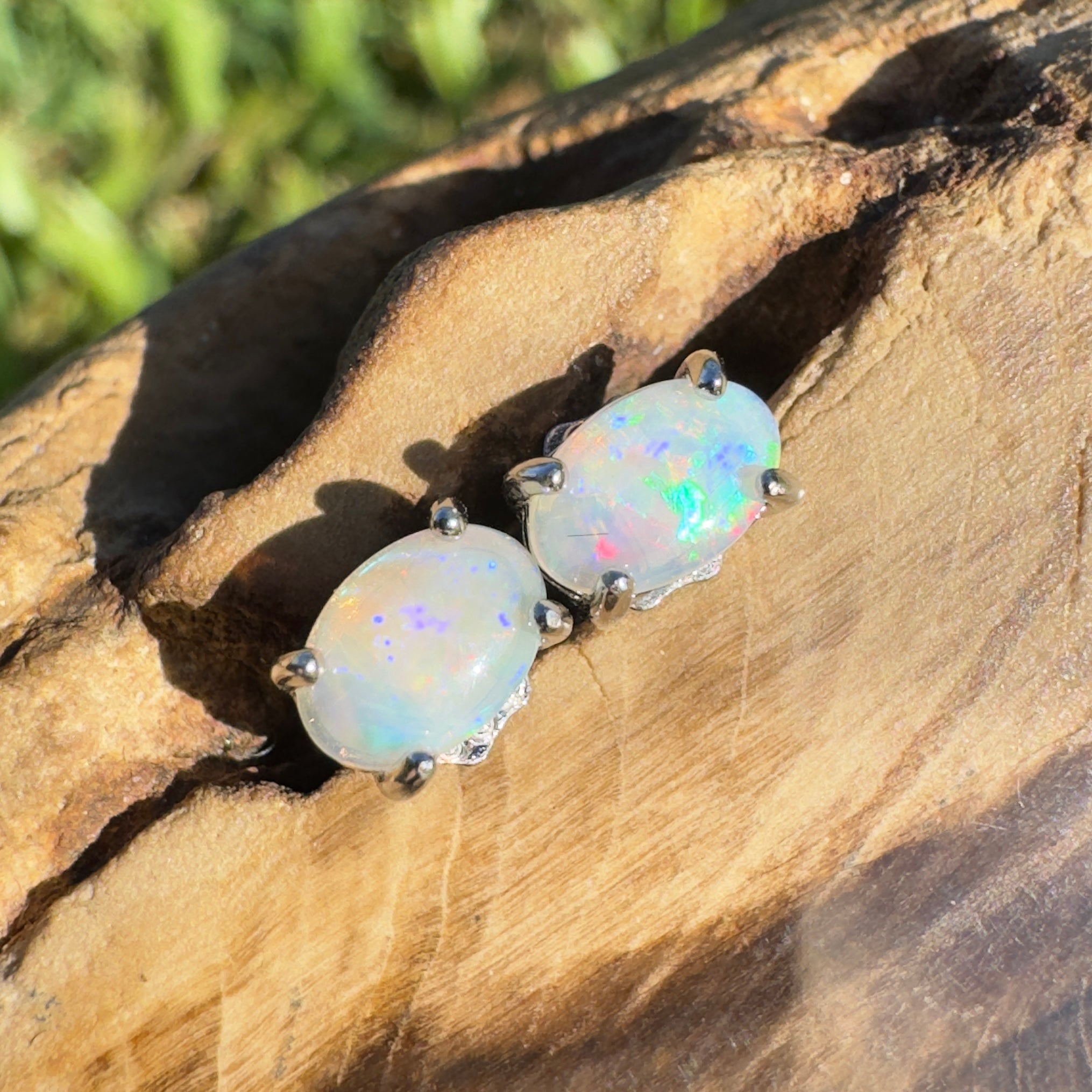 Bells Beach Brightness ~ 0.6ct Coober Pedy Opal Sterling Silver Earrings