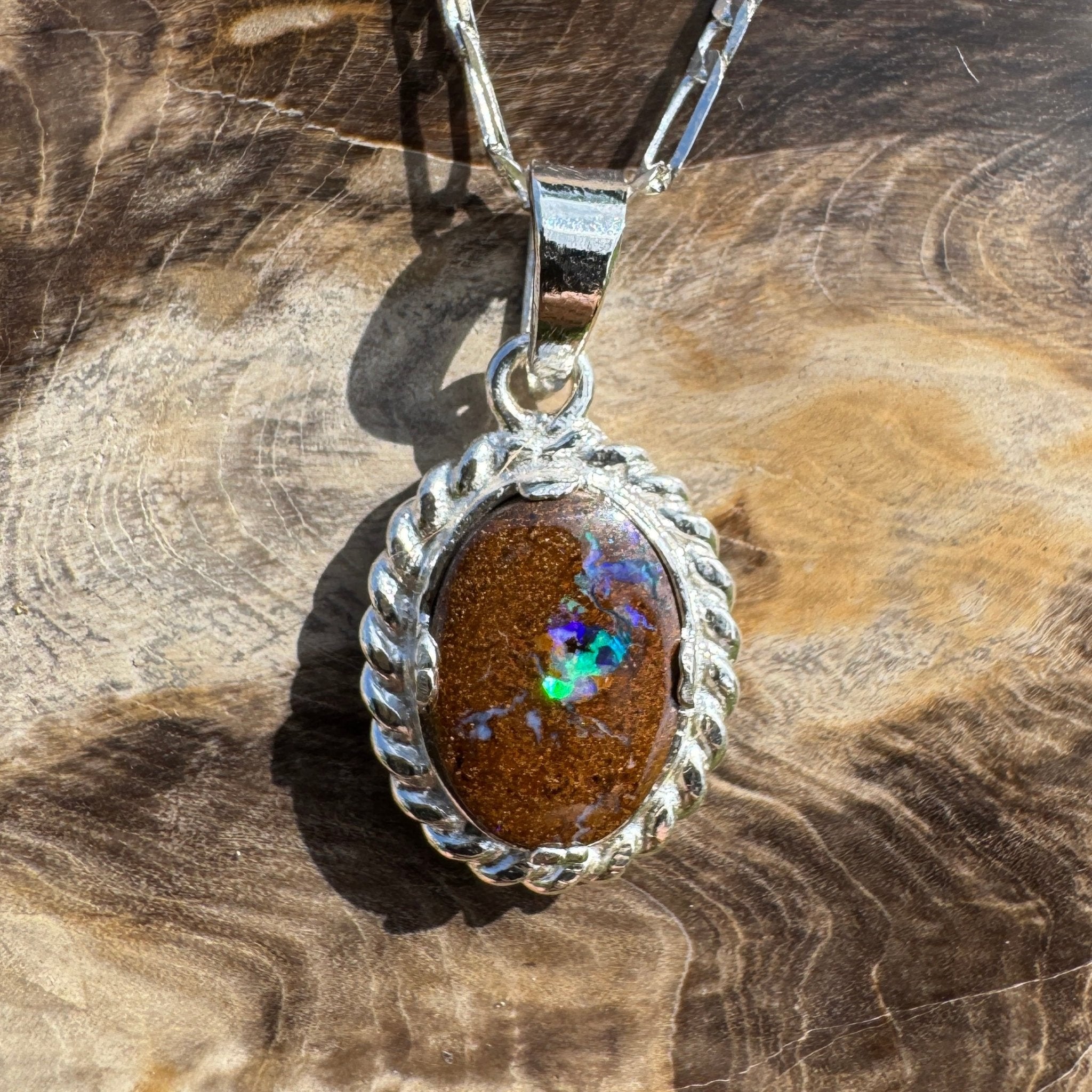 Blackall Stoneflow ~ Queensland Boulder Opal 925 Sterling Silver Pendant Necklace