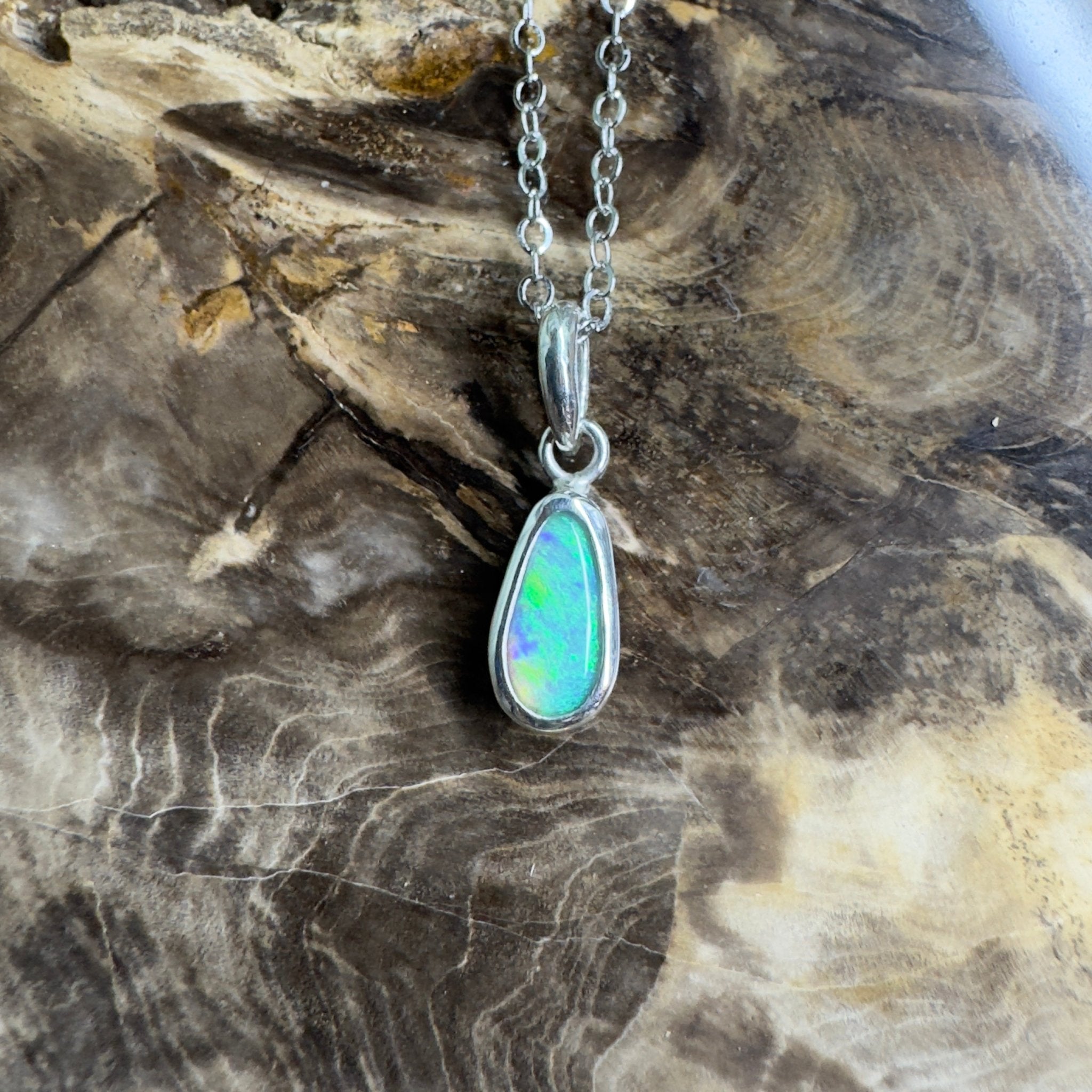 Blue Bay ~ 0.8ct Lightning Ridge Opal 925 Silver Pendant