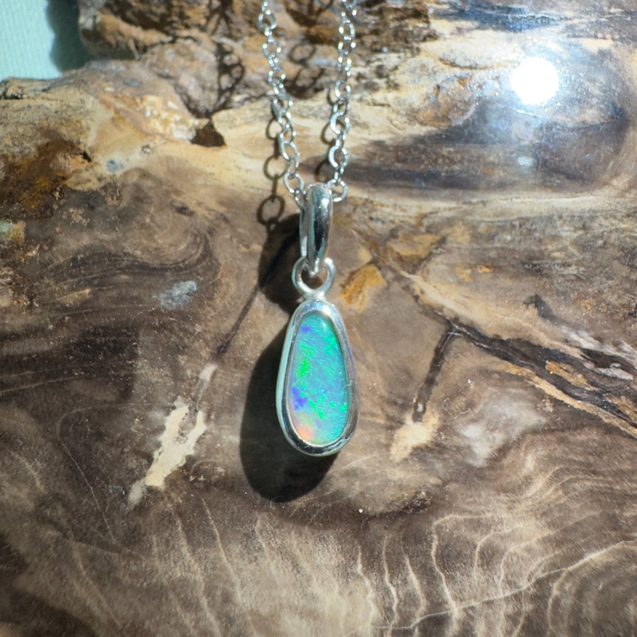 Blue Bay ~ 0.8ct Lightning Ridge Opal 925 Silver Pendant
