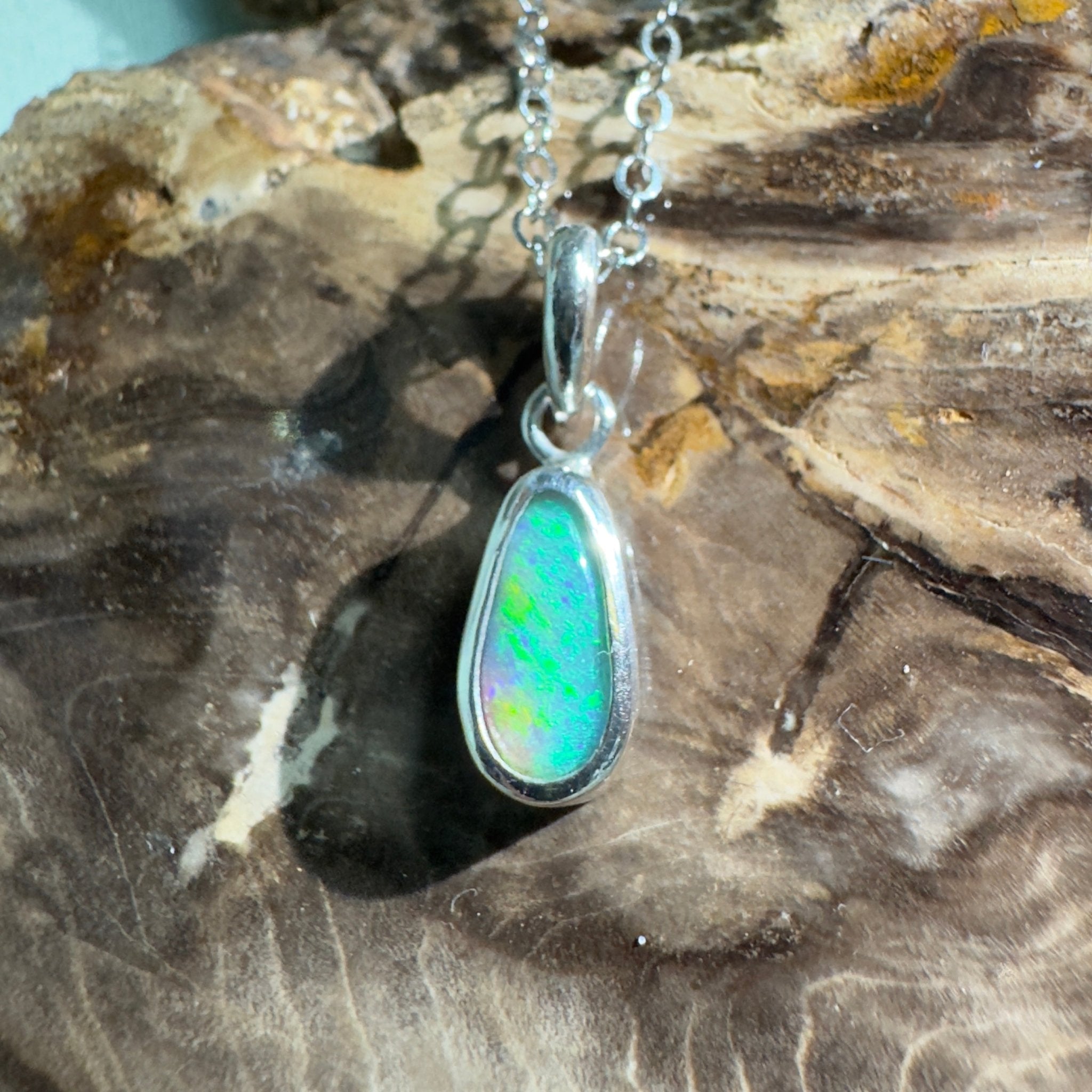 Blue Bay ~ 0.8ct Lightning Ridge Opal 925 Silver Pendant