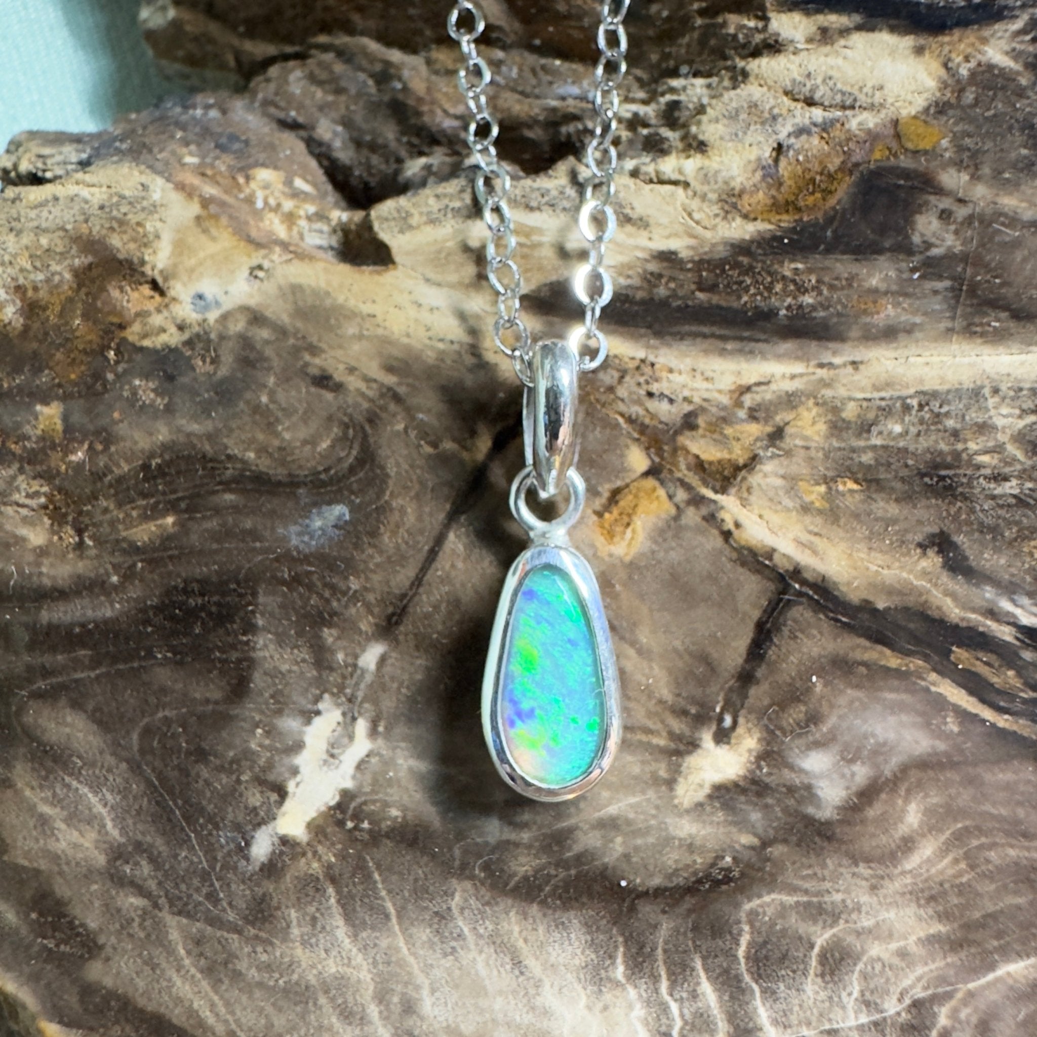 Blue Bay ~ 0.8ct Lightning Ridge Opal 925 Silver Pendant
