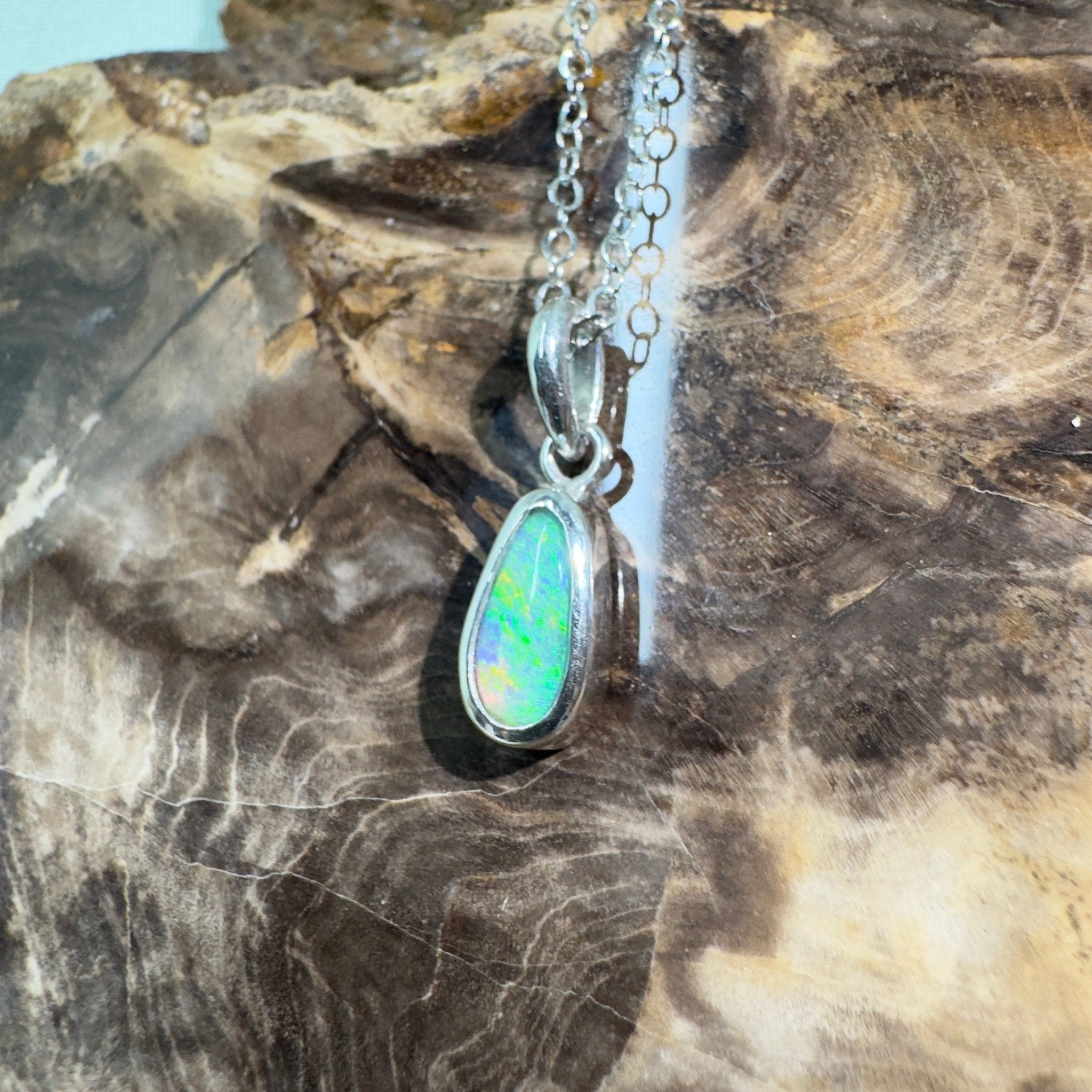 Blue Bay ~ 0.8ct Lightning Ridge Opal 925 Silver Pendant