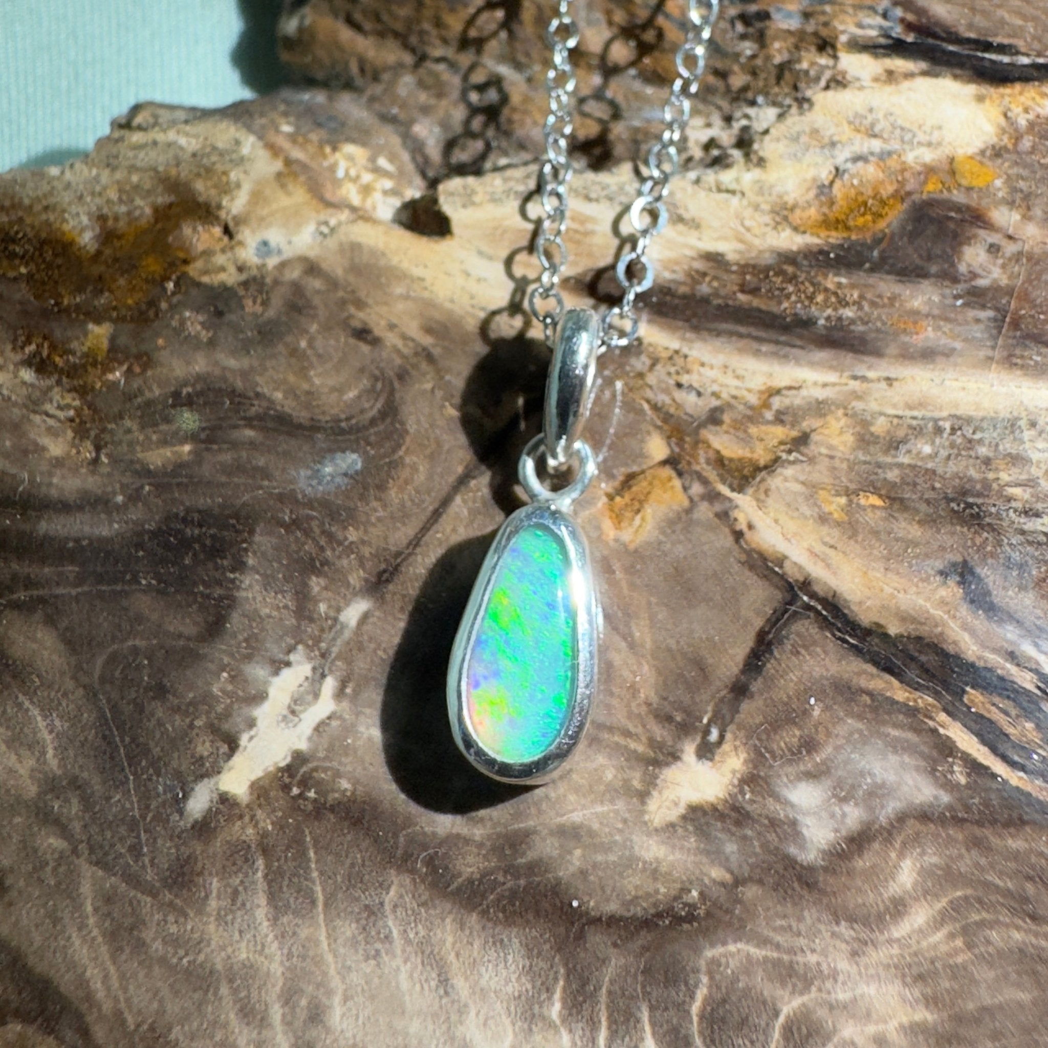 Blue Bay ~ 0.8ct Lightning Ridge Opal 925 Silver Pendant