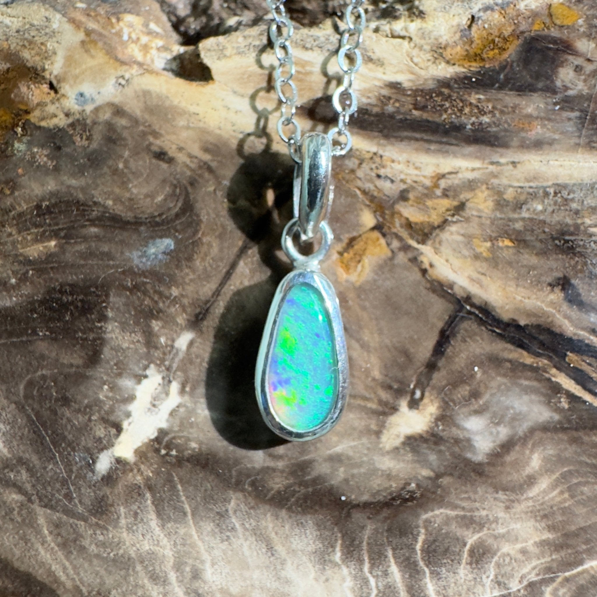 Blue Bay ~ 0.8ct Lightning Ridge Opal 925 Silver Pendant