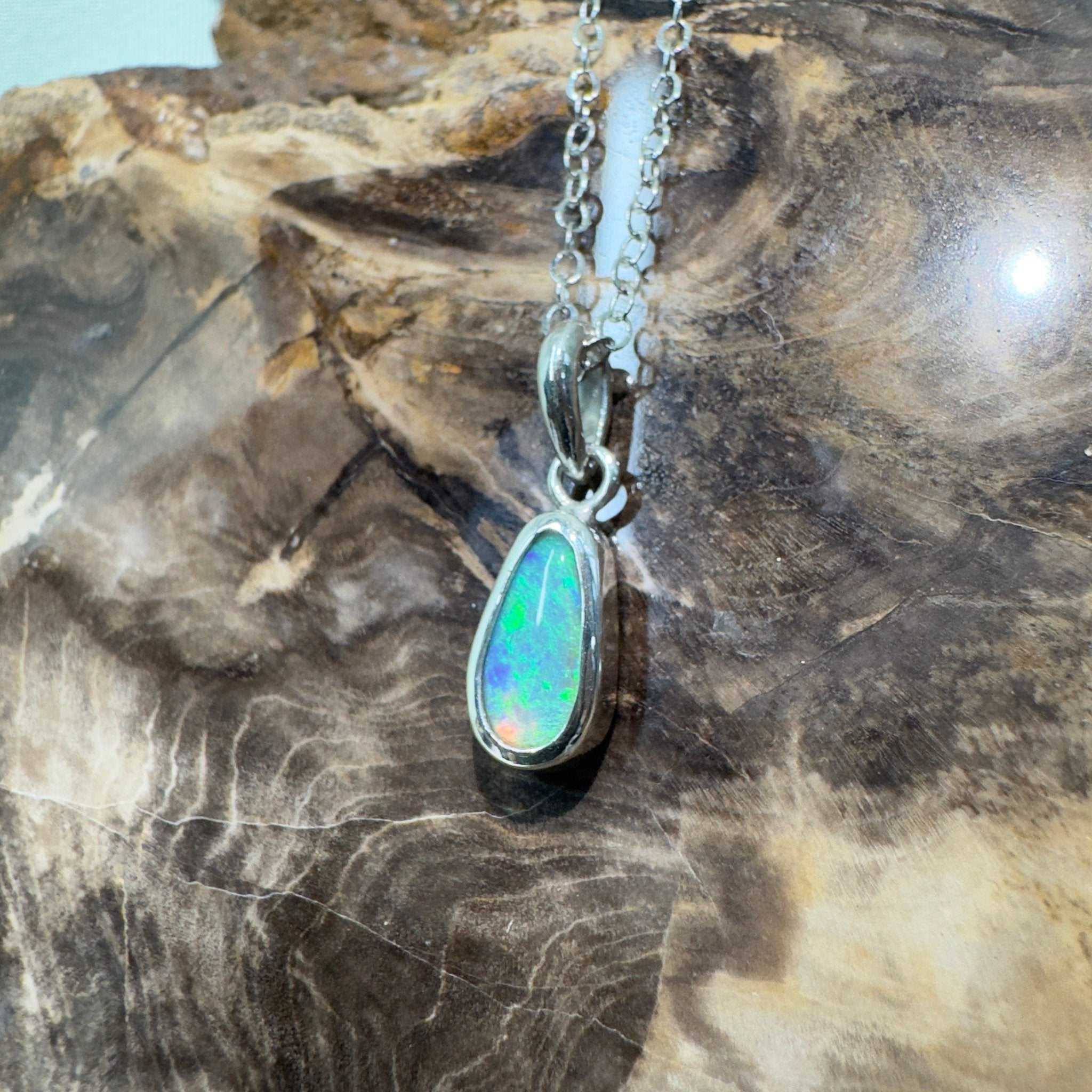 Blue Bay ~ 0.8ct Lightning Ridge Opal 925 Silver Pendant