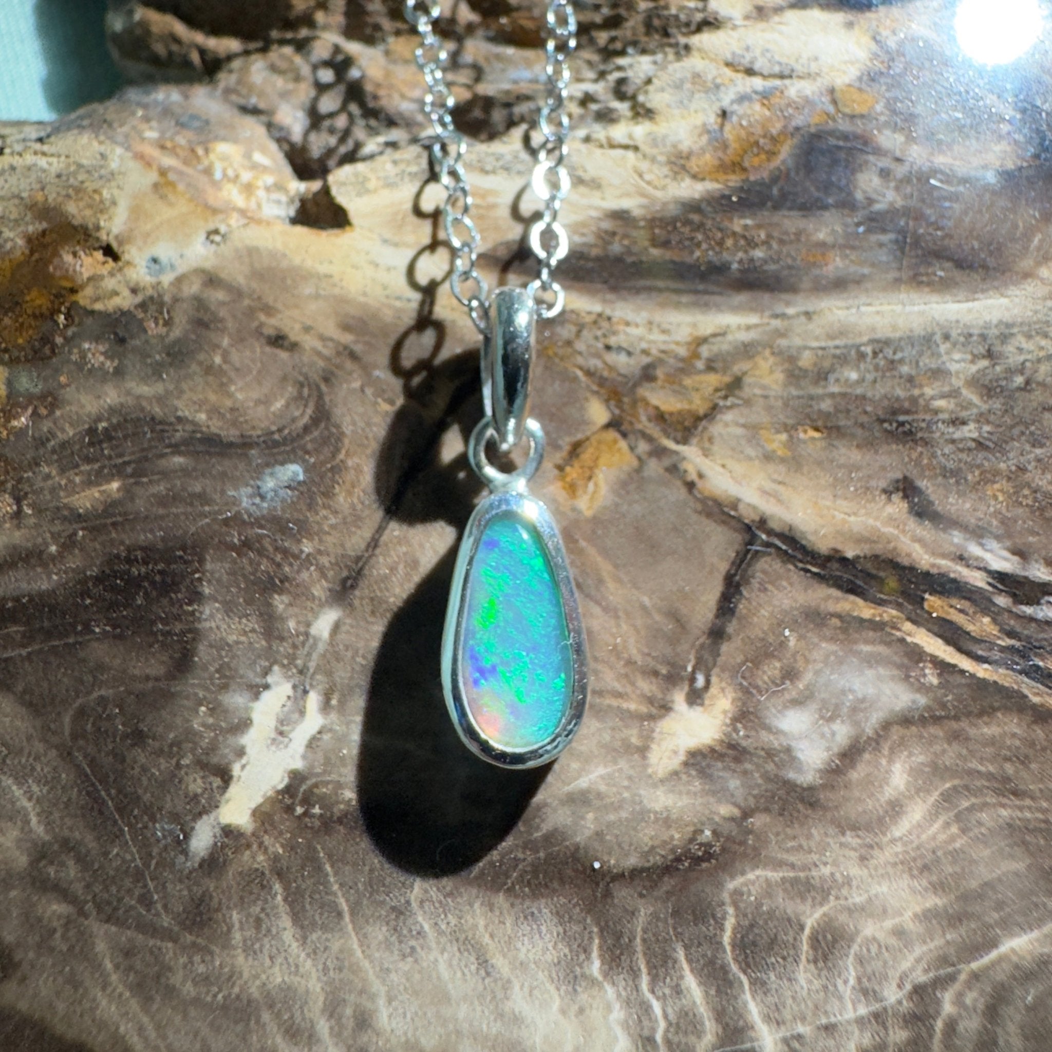 Blue Bay ~ 0.8ct Lightning Ridge Opal 925 Silver Pendant