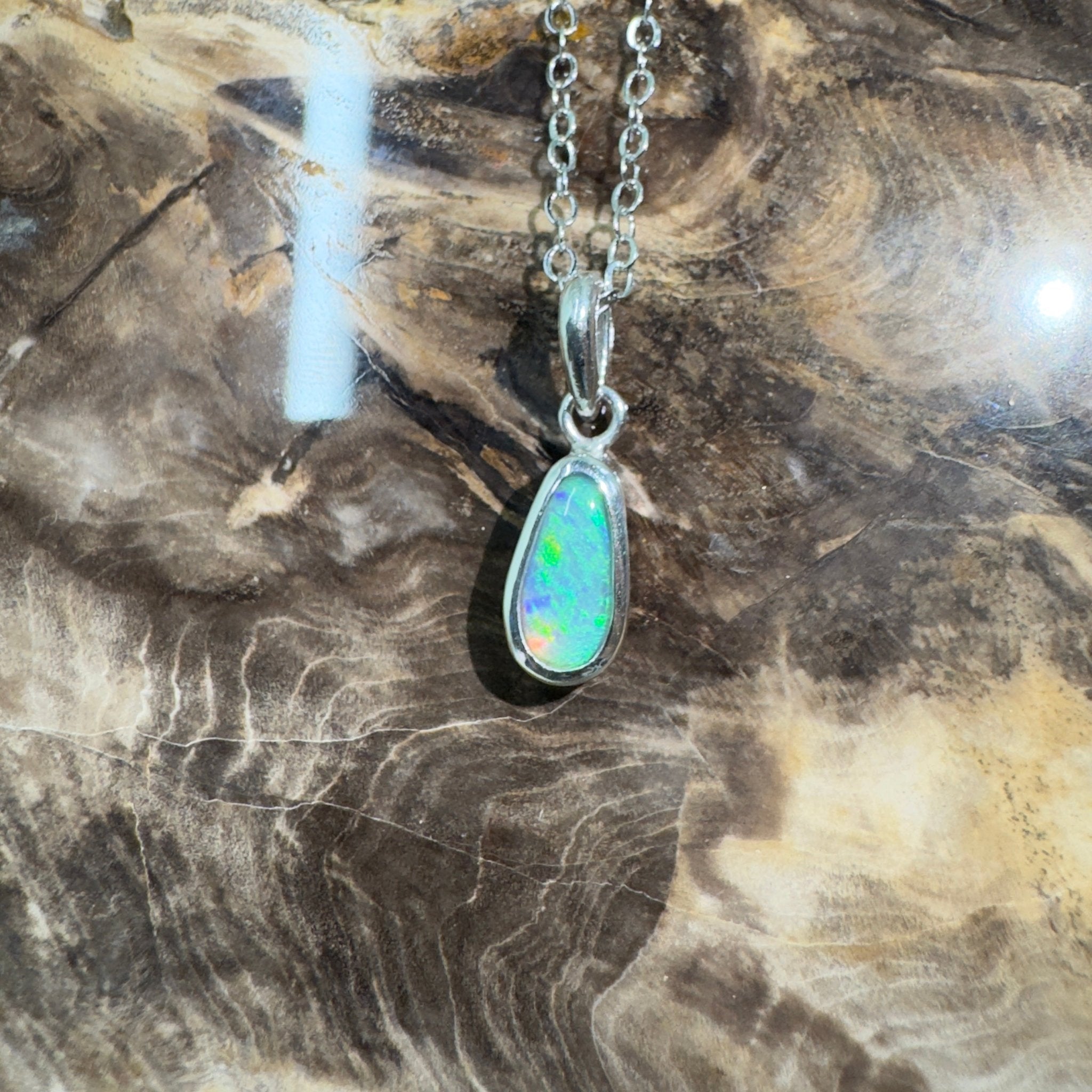 Blue Bay ~ 0.8ct Lightning Ridge Opal 925 Silver Pendant