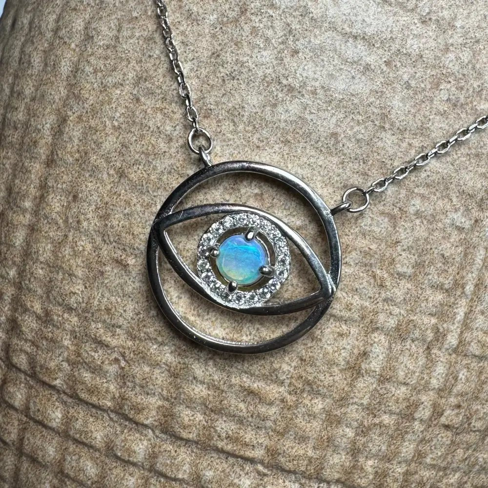 Blue Eye Opal Oasis ~ 0.3ct Lightning Ridge Opal Eye 925 Sterling Silver Pendant Necklace
