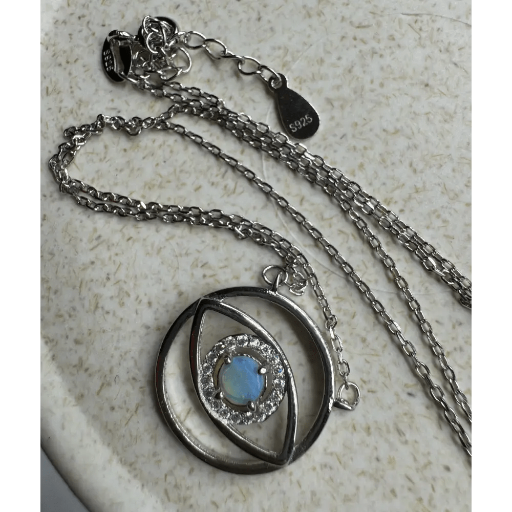 Blue Eye Opal Oasis ~ 0.3ct Lightning Ridge Opal Eye 925 Sterling Silver Pendant Necklace